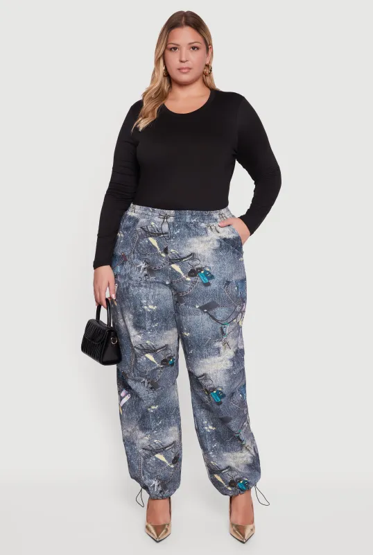 Plus Size High Waisted Printed Pattern Drawstring Joggers sold by Rainbow