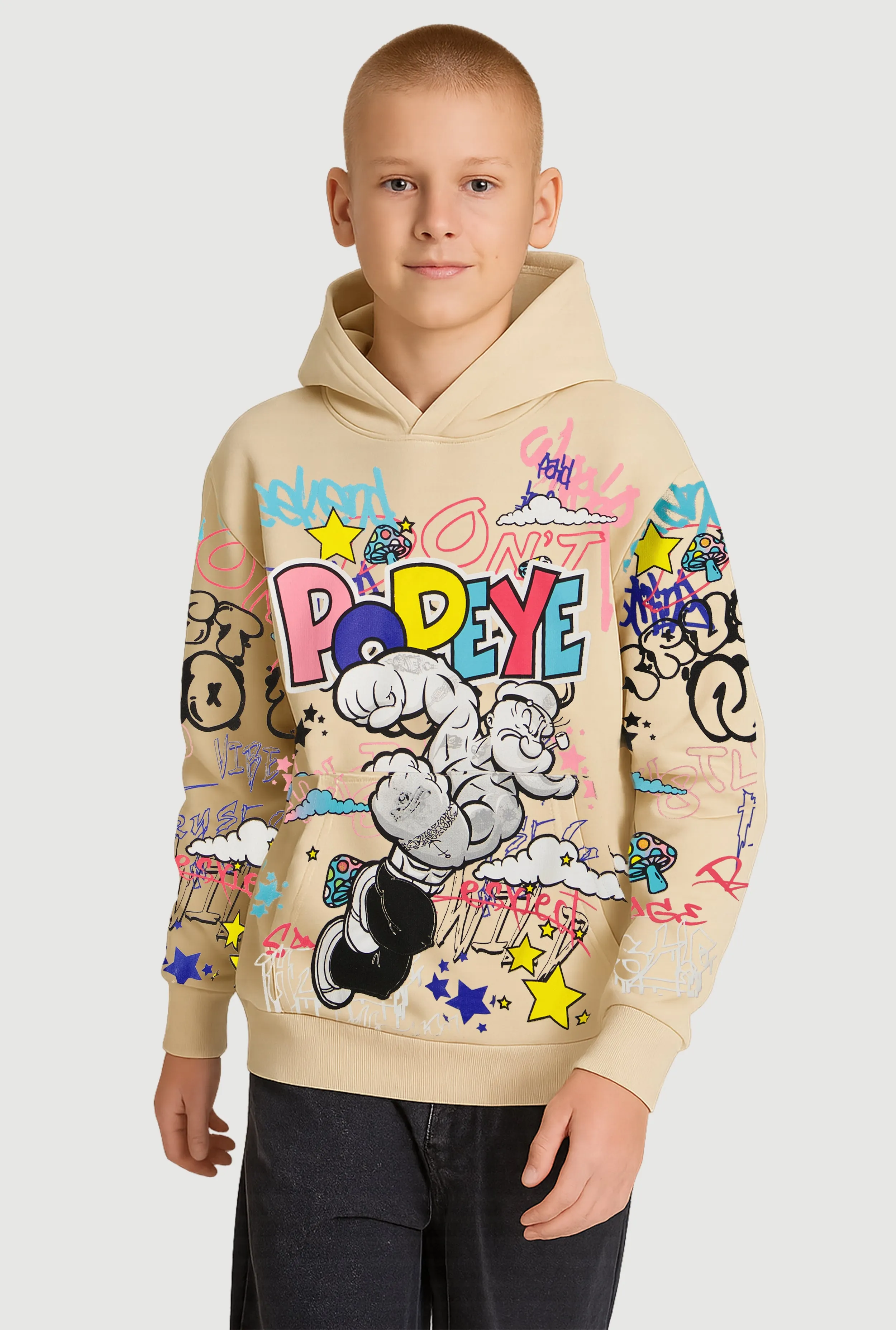 Boys Popeye Graffiti Graphic Pullover Hoodie sold by Rainbow
