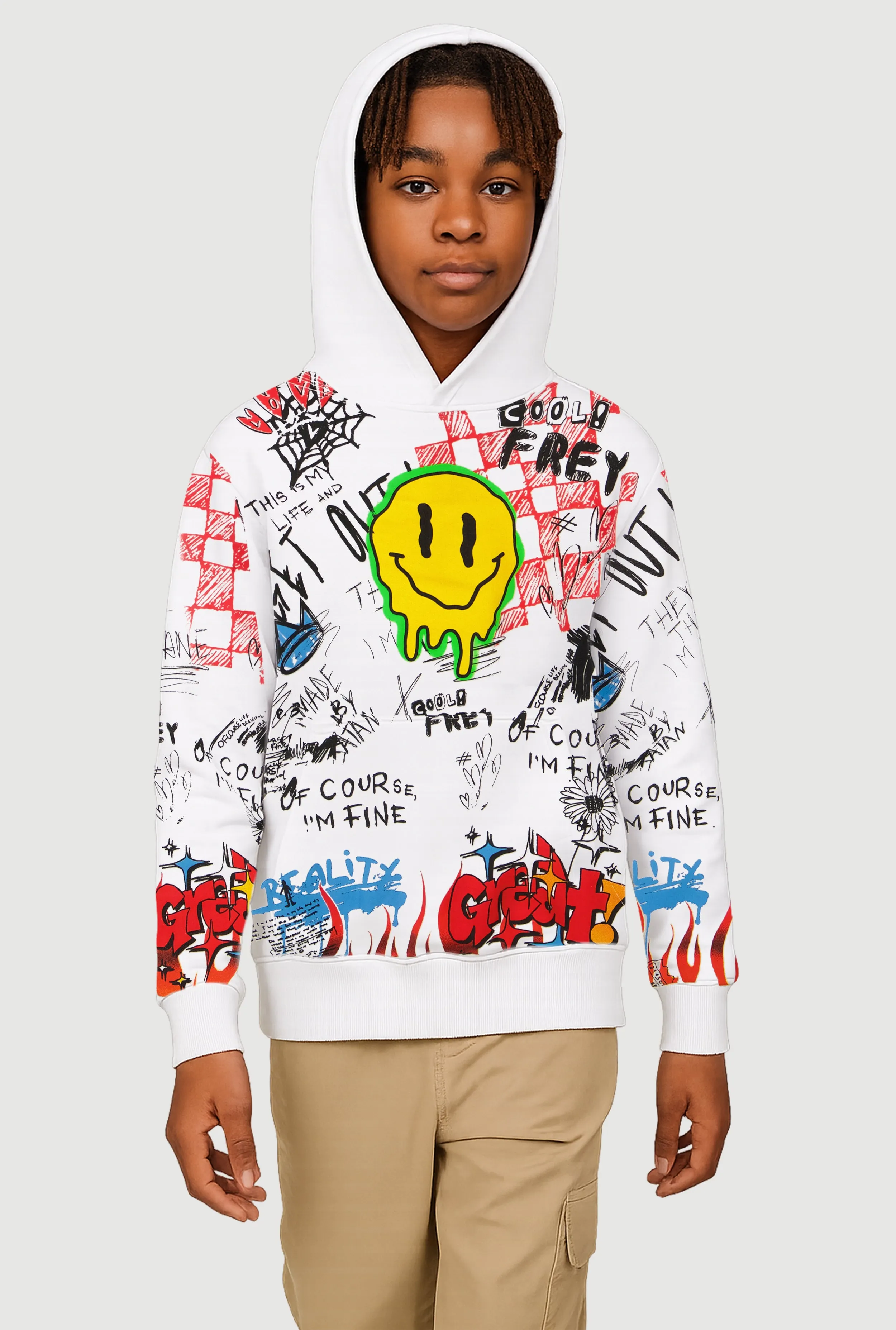 Boys Graffiti Drip Smiley Face Graphic Hoodie sold by Rainbow