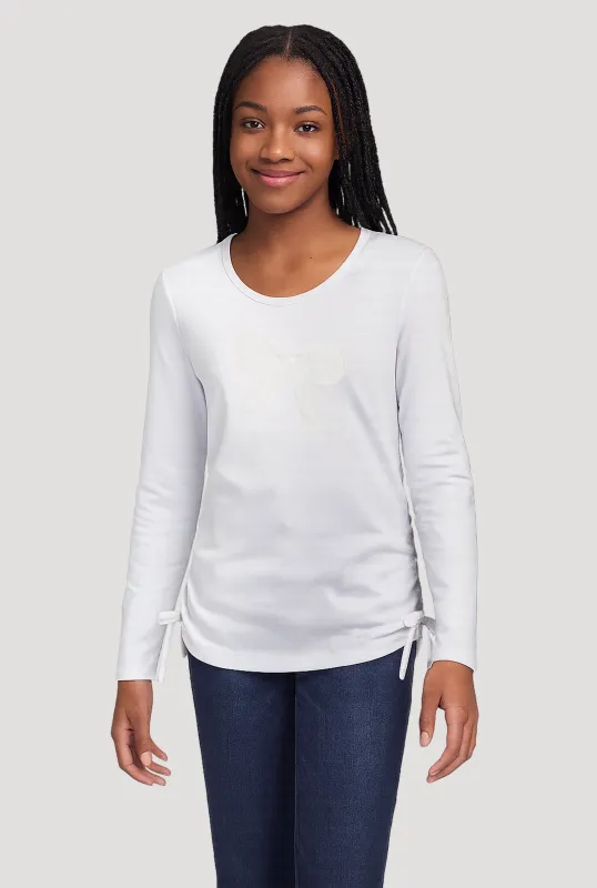 Girls Long Sleeve Crew Neck T-Shirt with Lace Bow sold by Rainbow