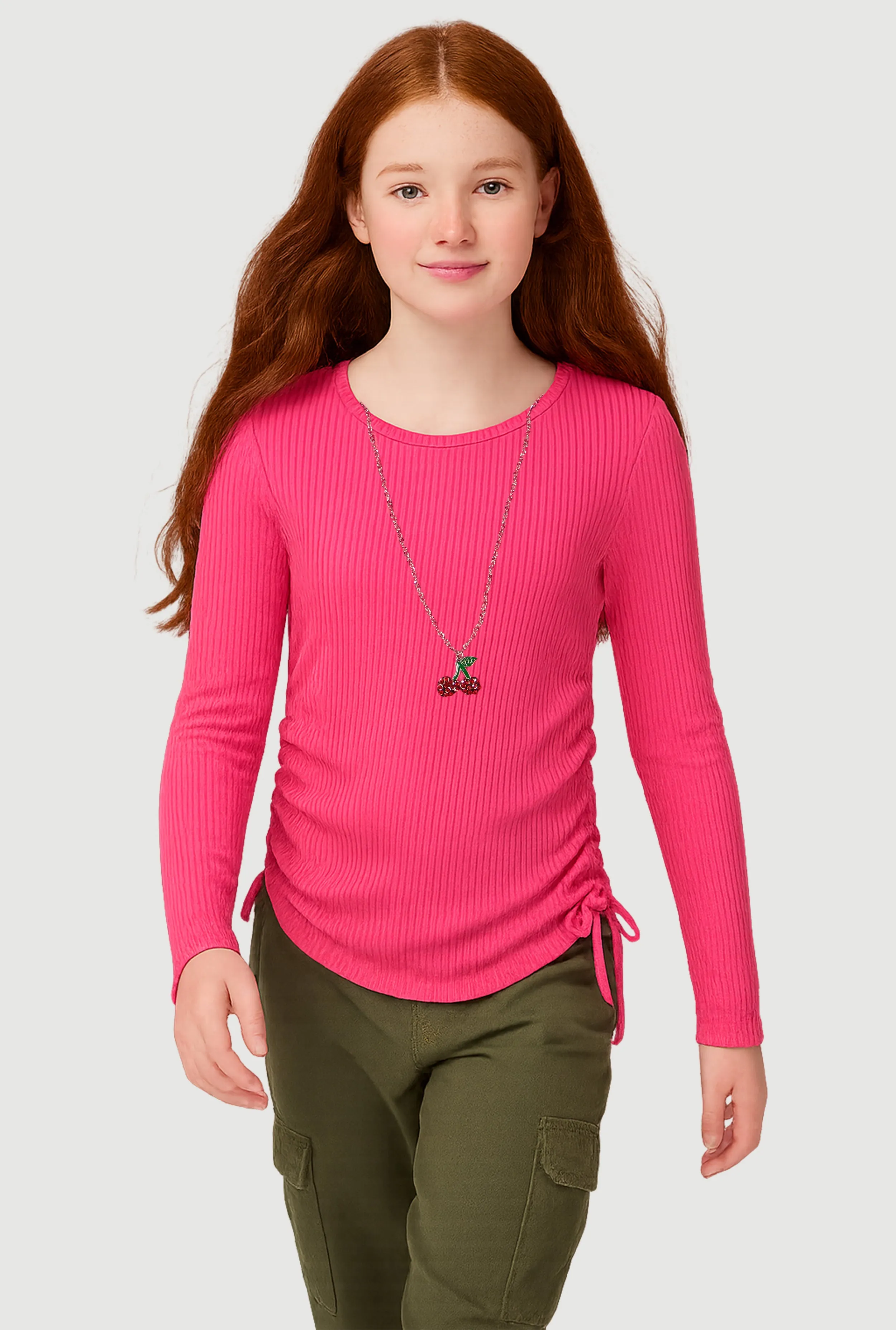 Girls Ribbed Knit Long Sleeve Top with Cherry Necklace sold by Rainbow product image thumbnail 3