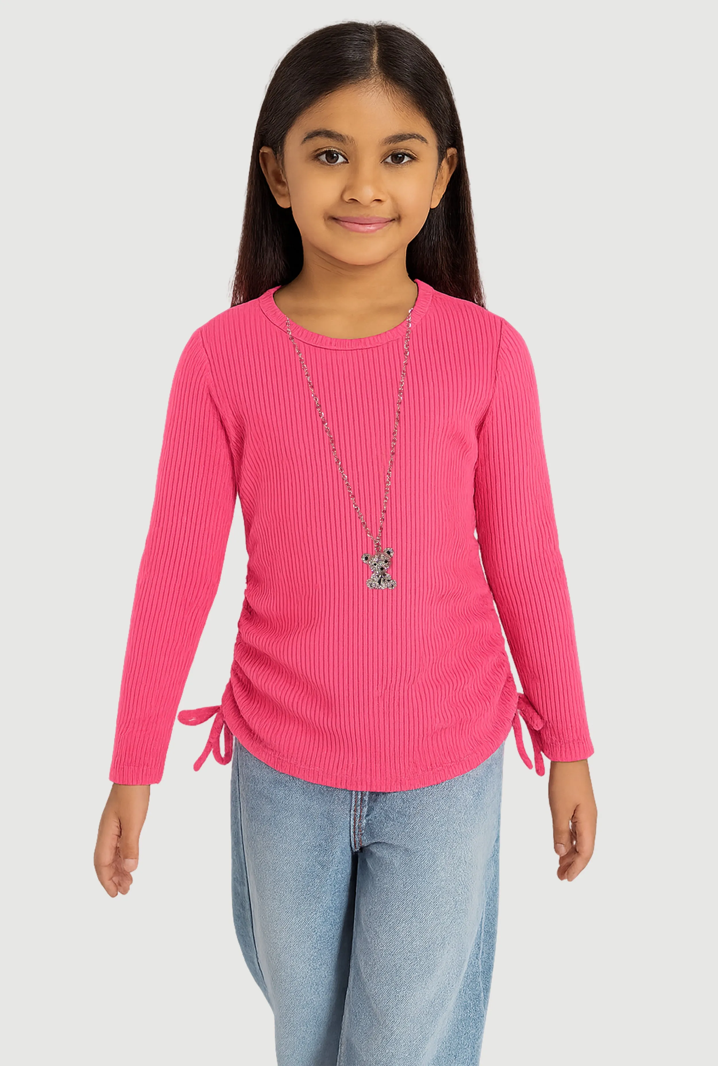 Little Girls Ribbed Knit Top with Removable Bear Necklace sold by Rainbow product image thumbnail 2