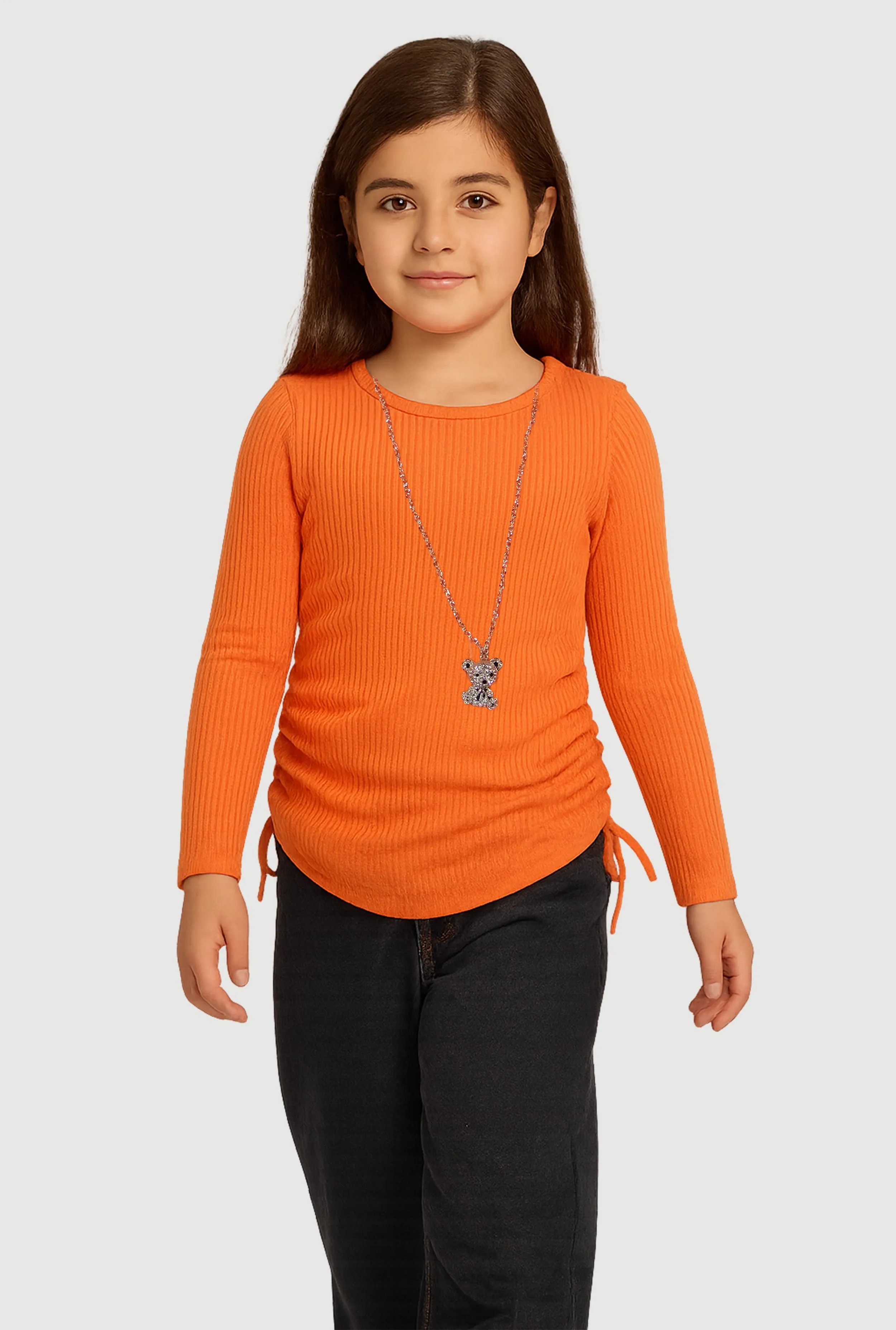 Little Girls Ribbed Knit Top with Removable Bear Necklace sold by Rainbow product image thumbnail 3