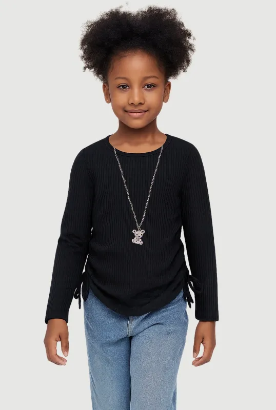 Little Girls Ribbed Knit Top with Removable Bear Necklace sold by Rainbow