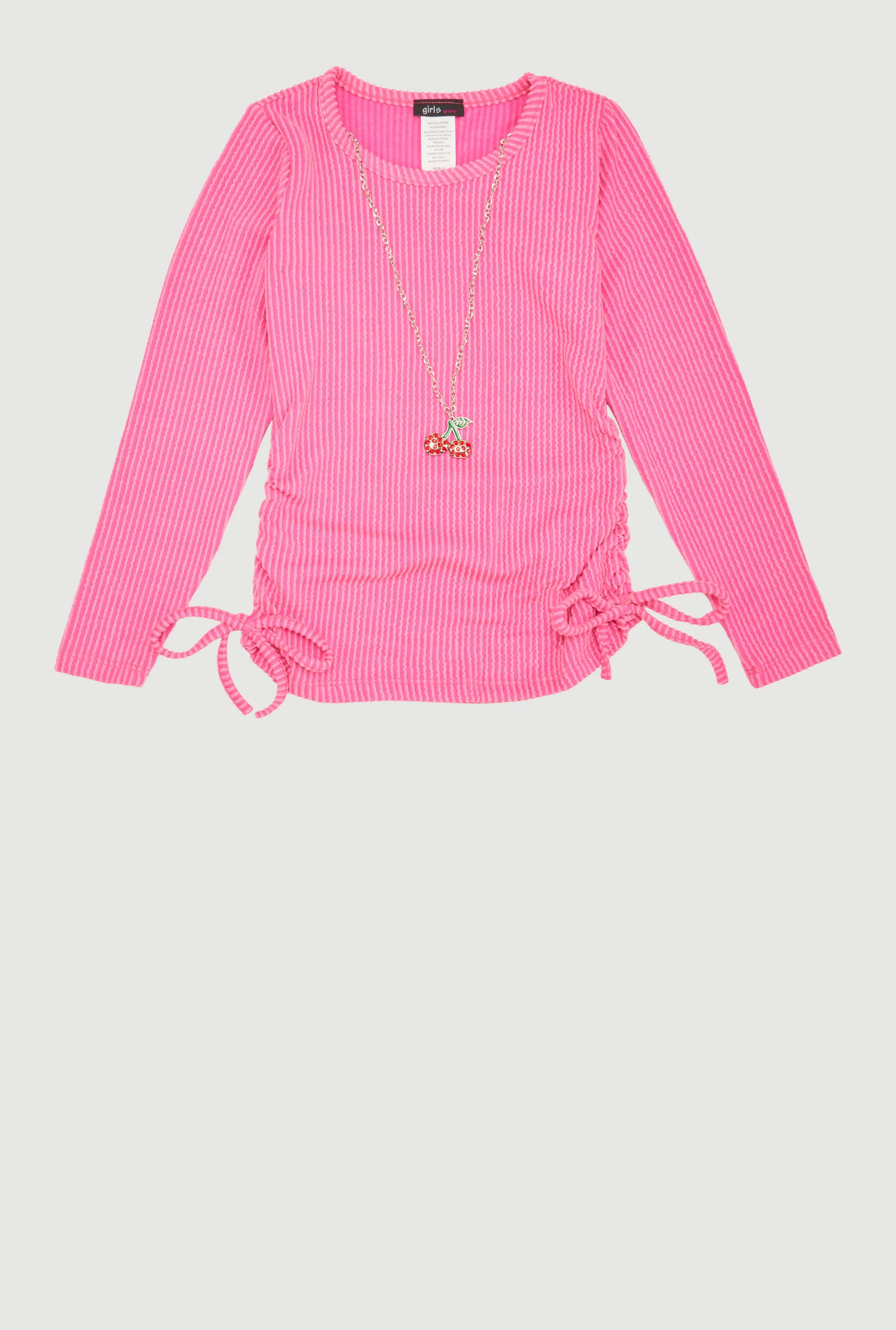 Little Girls Ribbed Knit Top with Removable Cherry Necklace sold by Rainbow product image thumbnail 2