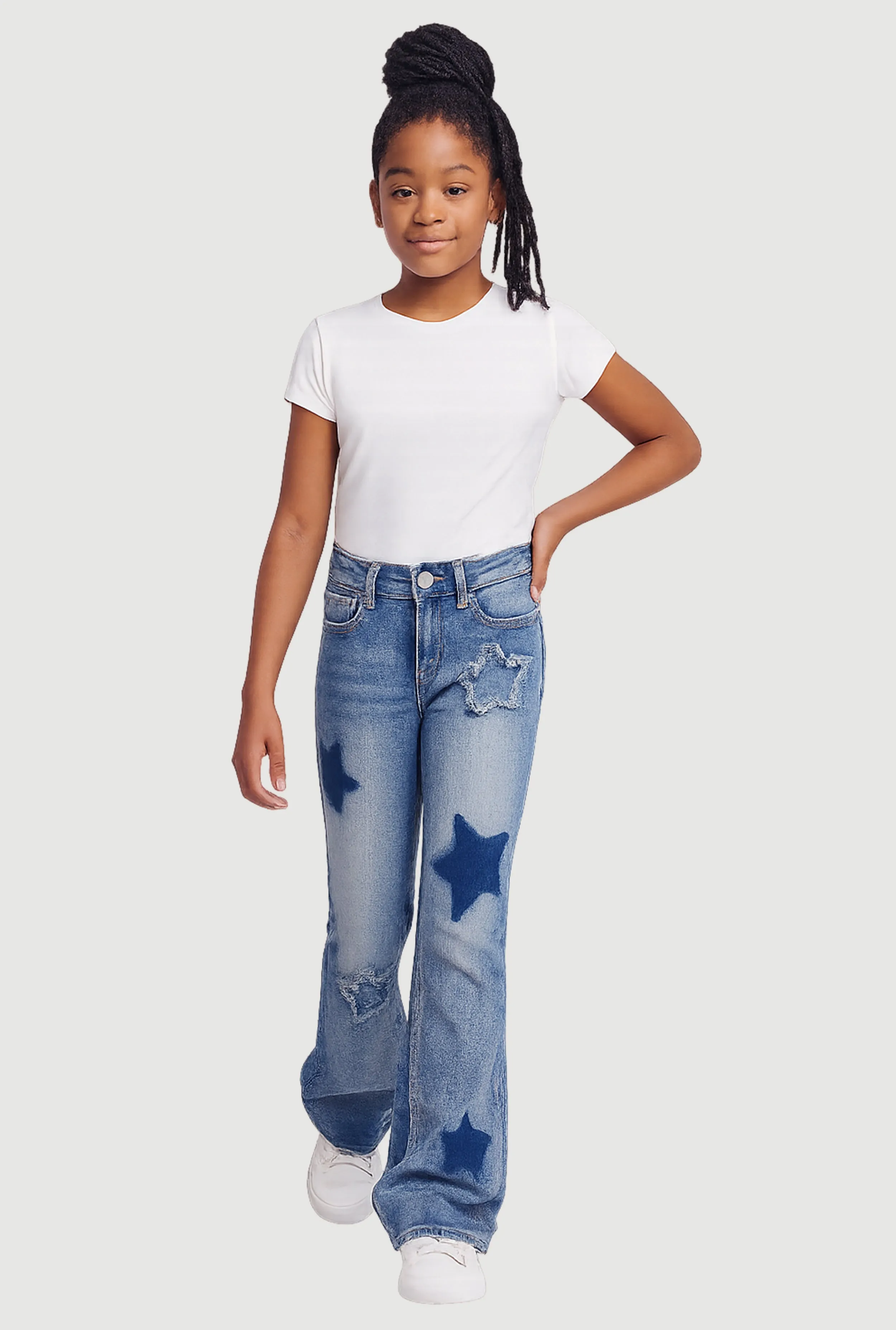 Girls Frayed Star Detail Flare Jeans sold by Rainbow