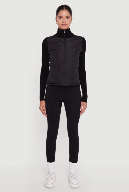 Quilted Puffer Jacket with Ribbed Knit Sleeves sold by Rainbow