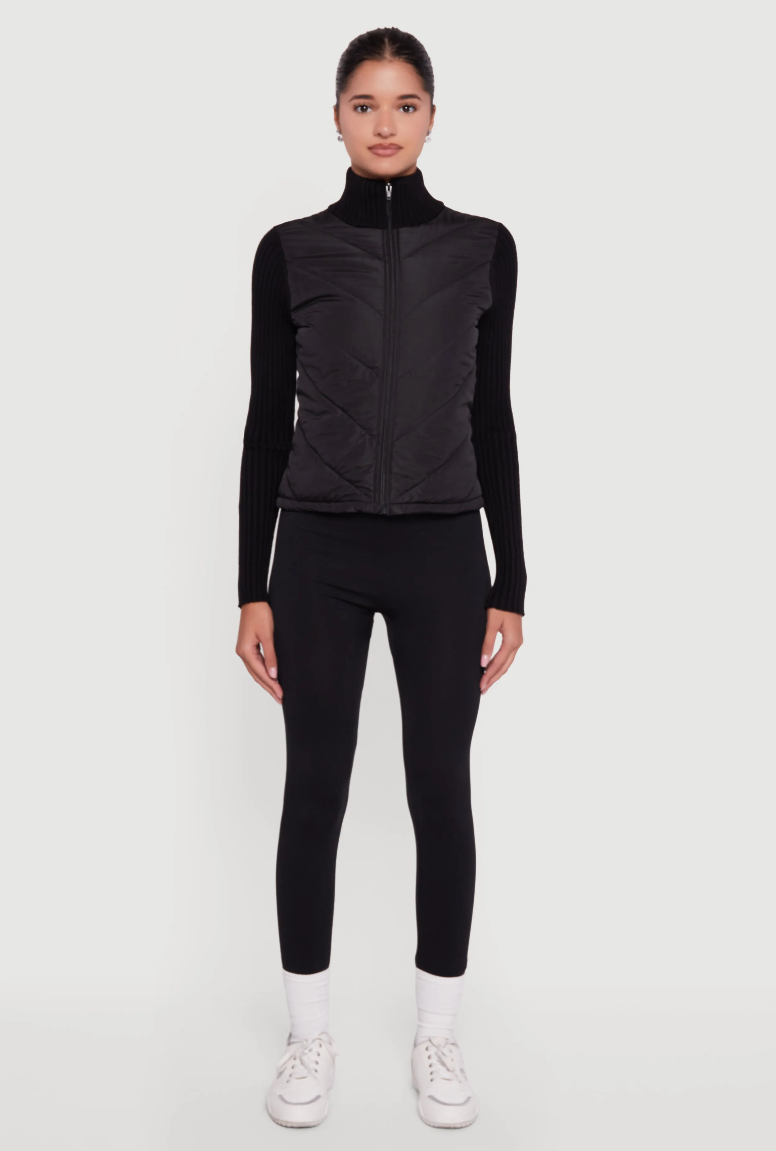 Quilted Puffer Jacket with Ribbed Knit Sleeves sold by Rainbow