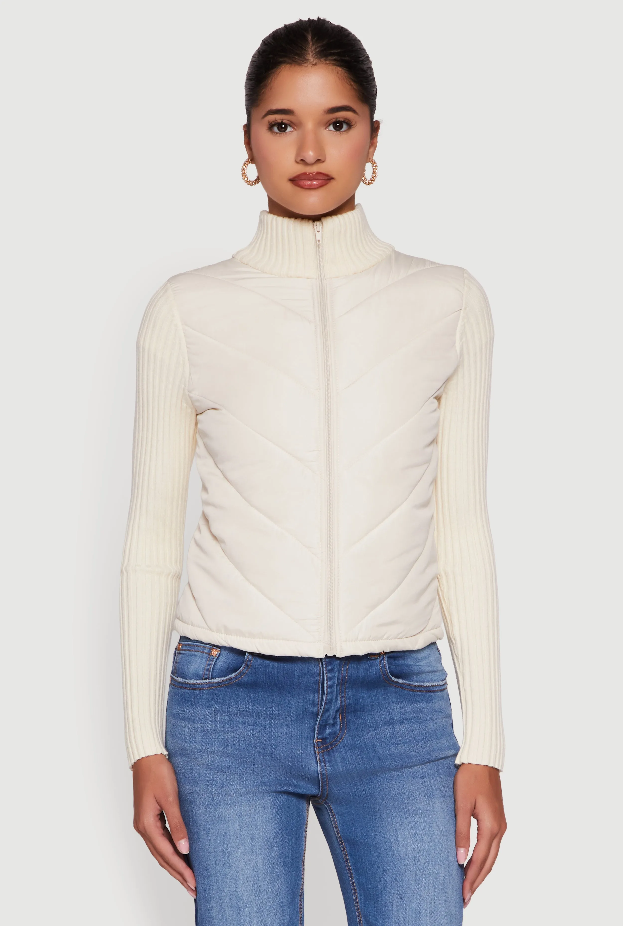 Quilted Puffer Jacket with Ribbed Knit Sleeves sold by Rainbow product image thumbnail 2