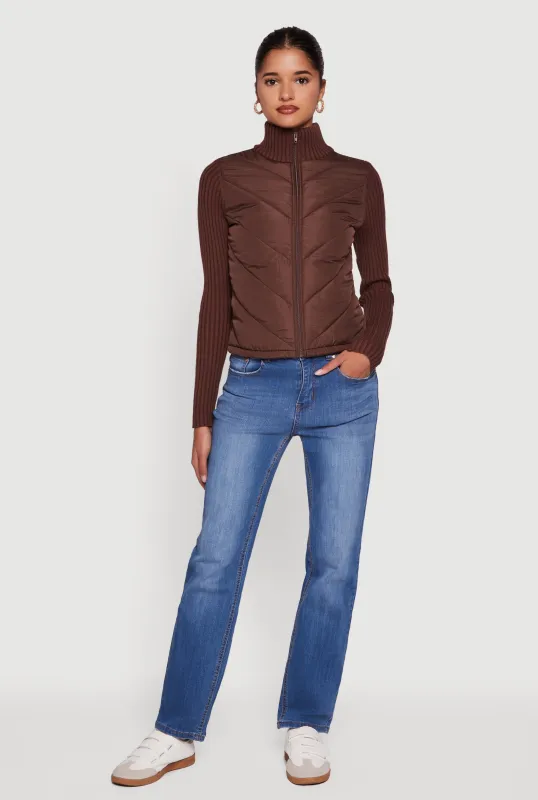 Quilted Puffer Jacket with Ribbed Knit Sleeves sold by Rainbow