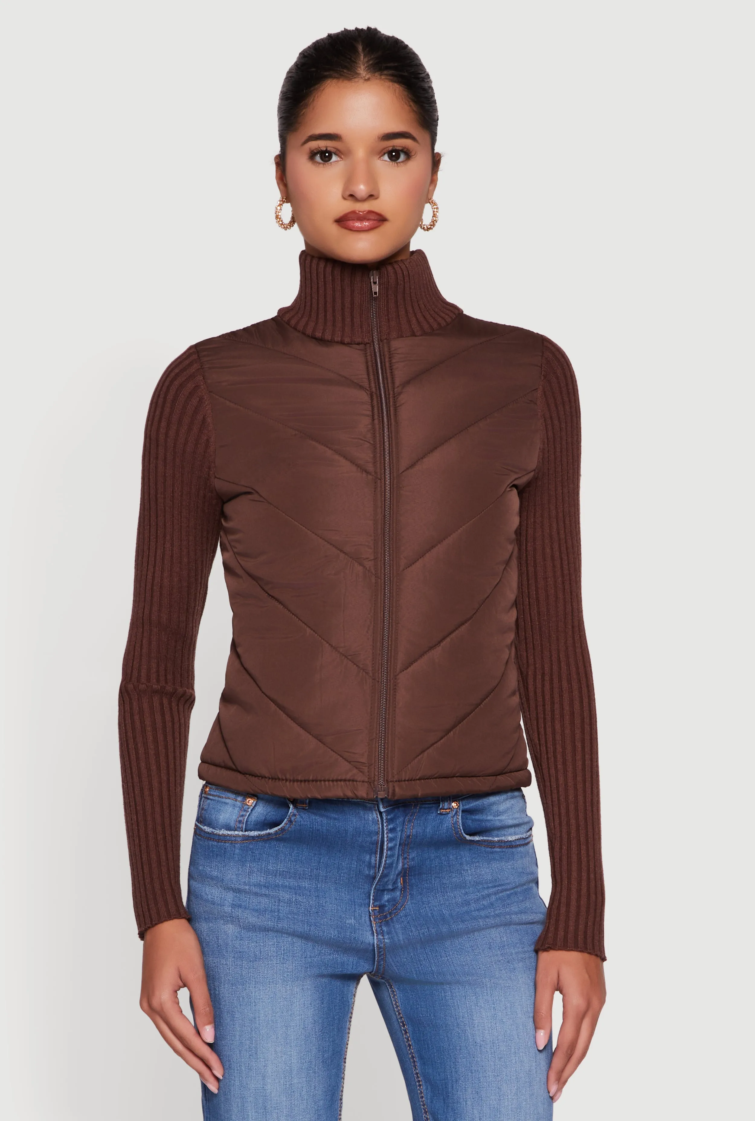 Quilted Puffer Jacket with Ribbed Knit Sleeves sold by Rainbow product image thumbnail 2