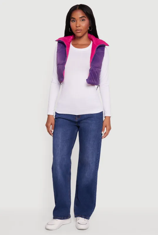 Color Blocked Drawstring Hem Puffer Vest sold by Rainbow