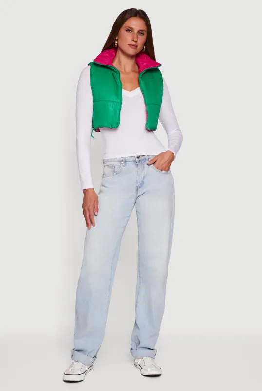 Color Blocked Drawstring Hem Puffer Vest made by Daisy