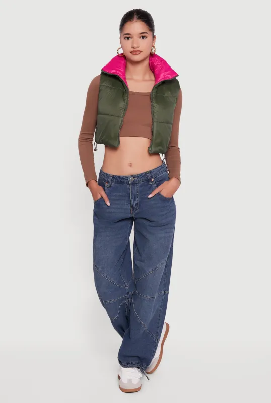 Color Blocked Drawstring Hem Puffer Vest sold by Rainbow