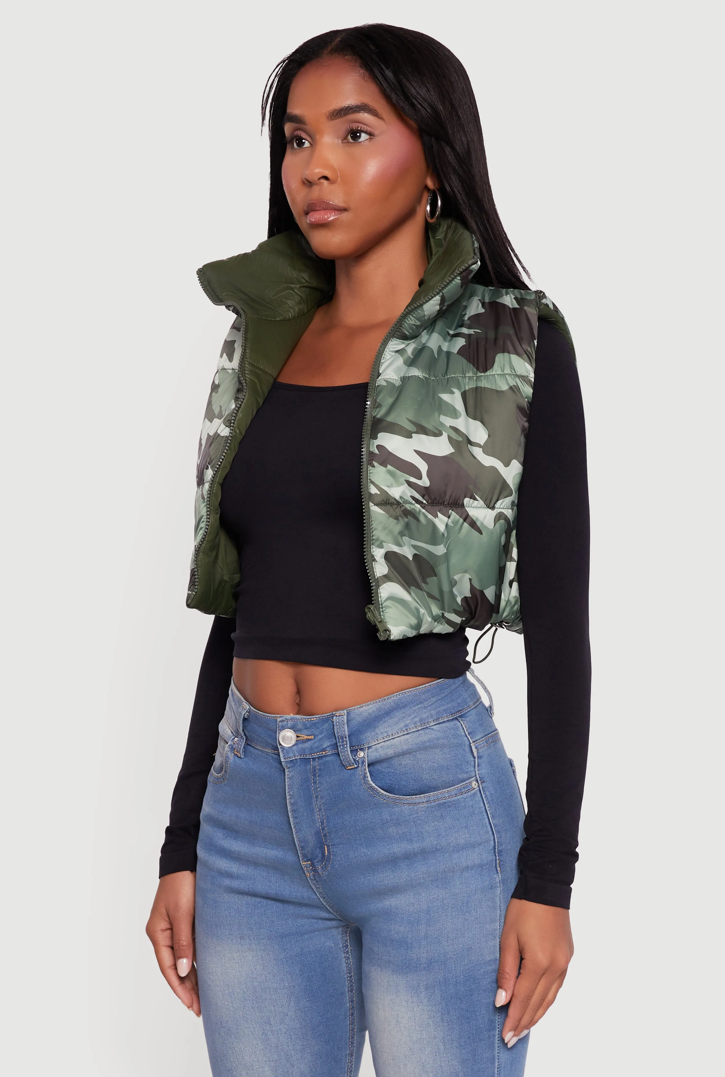 Color Blocked Drawstring Hem Puffer Vest sold by Rainbow product image thumbnail 5