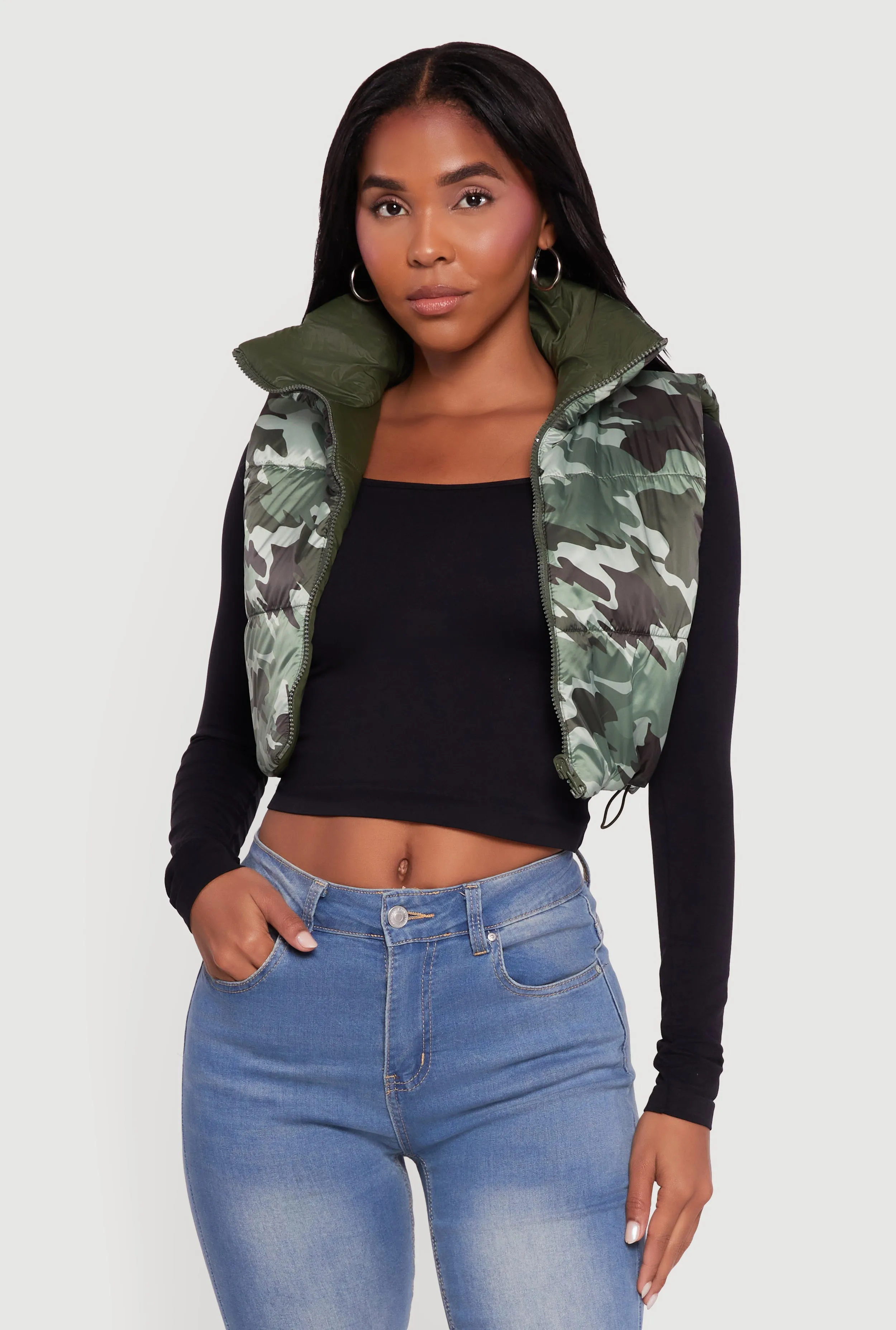 Color Blocked Drawstring Hem Puffer Vest sold by Rainbow product image thumbnail 2