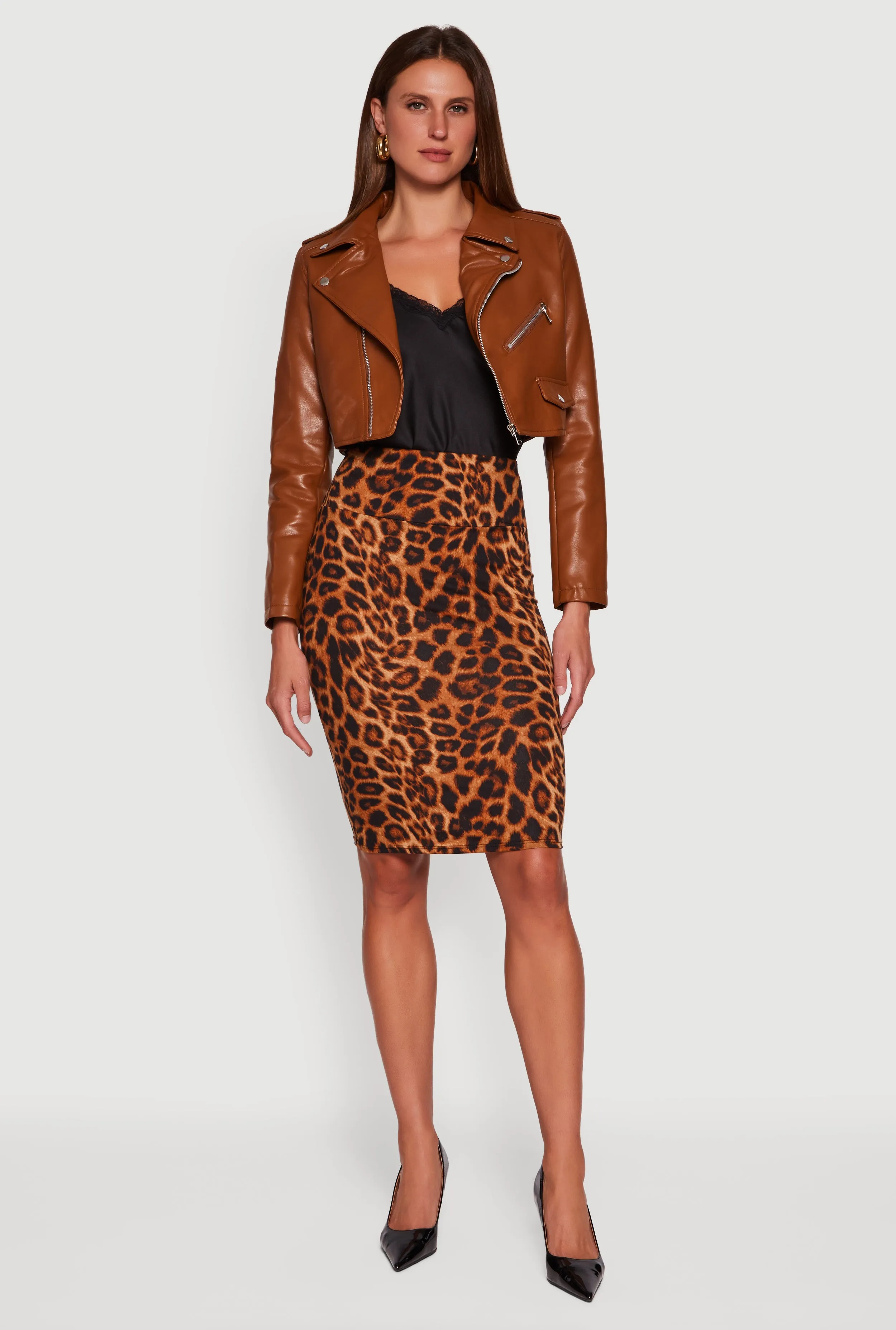 Faux Leather Long Sleeve Cropped Moto Jacket sold by Rainbow product image thumbnail 2