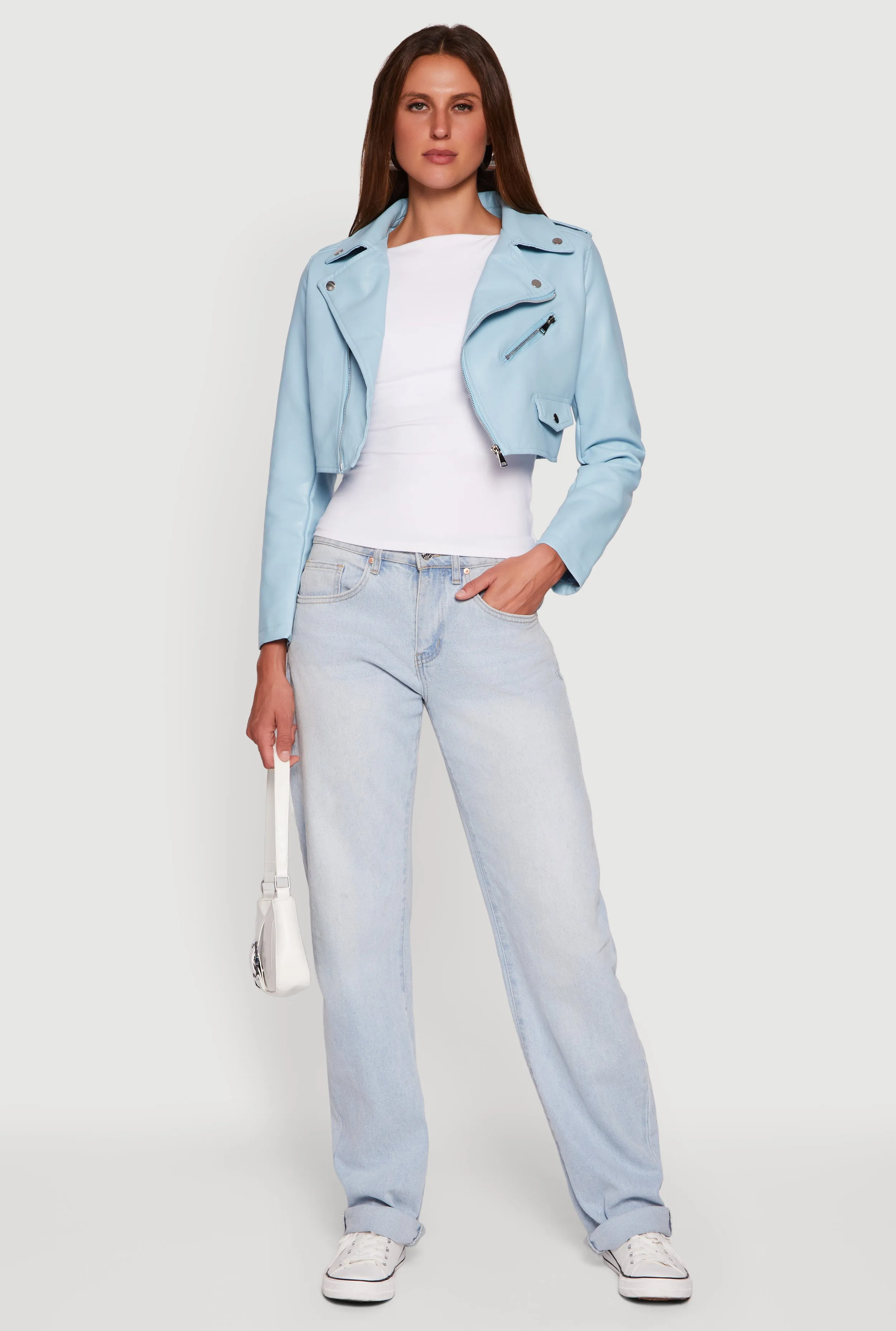 Faux Leather Long Sleeve Cropped Moto Jacket sold by Rainbow product image thumbnail 3