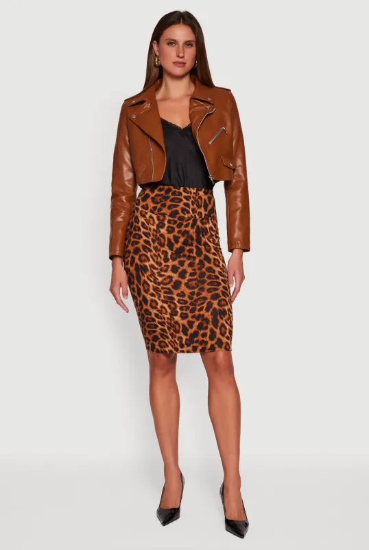Faux Leather Long Sleeve Cropped Moto Jacket sold by Rainbow