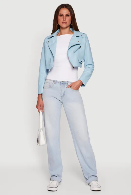 Faux Leather Long Sleeve Cropped Moto Jacket sold by Rainbow