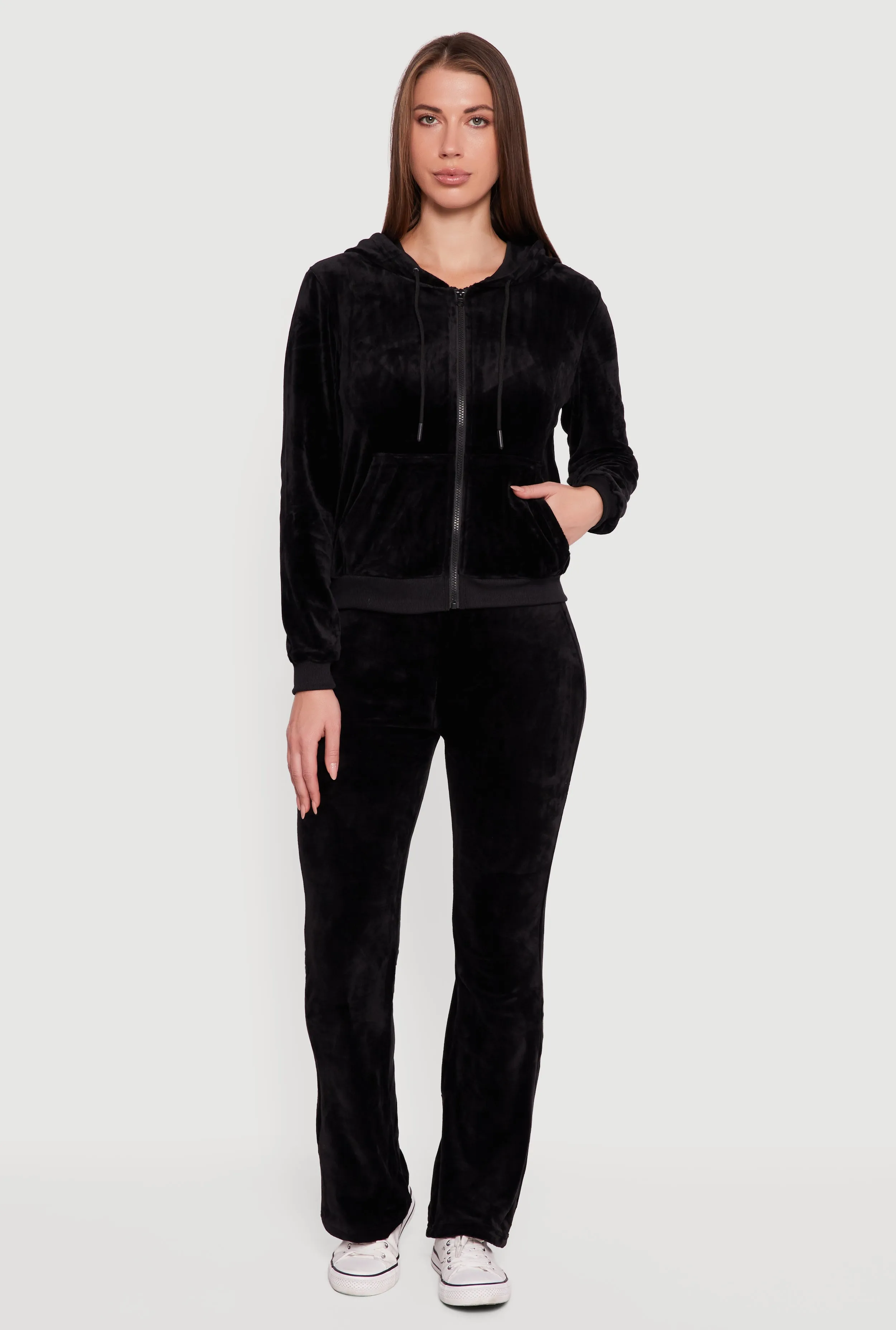 Velour Zip Front Drawstring Hoodie sold by Rainbow product image thumbnail 2