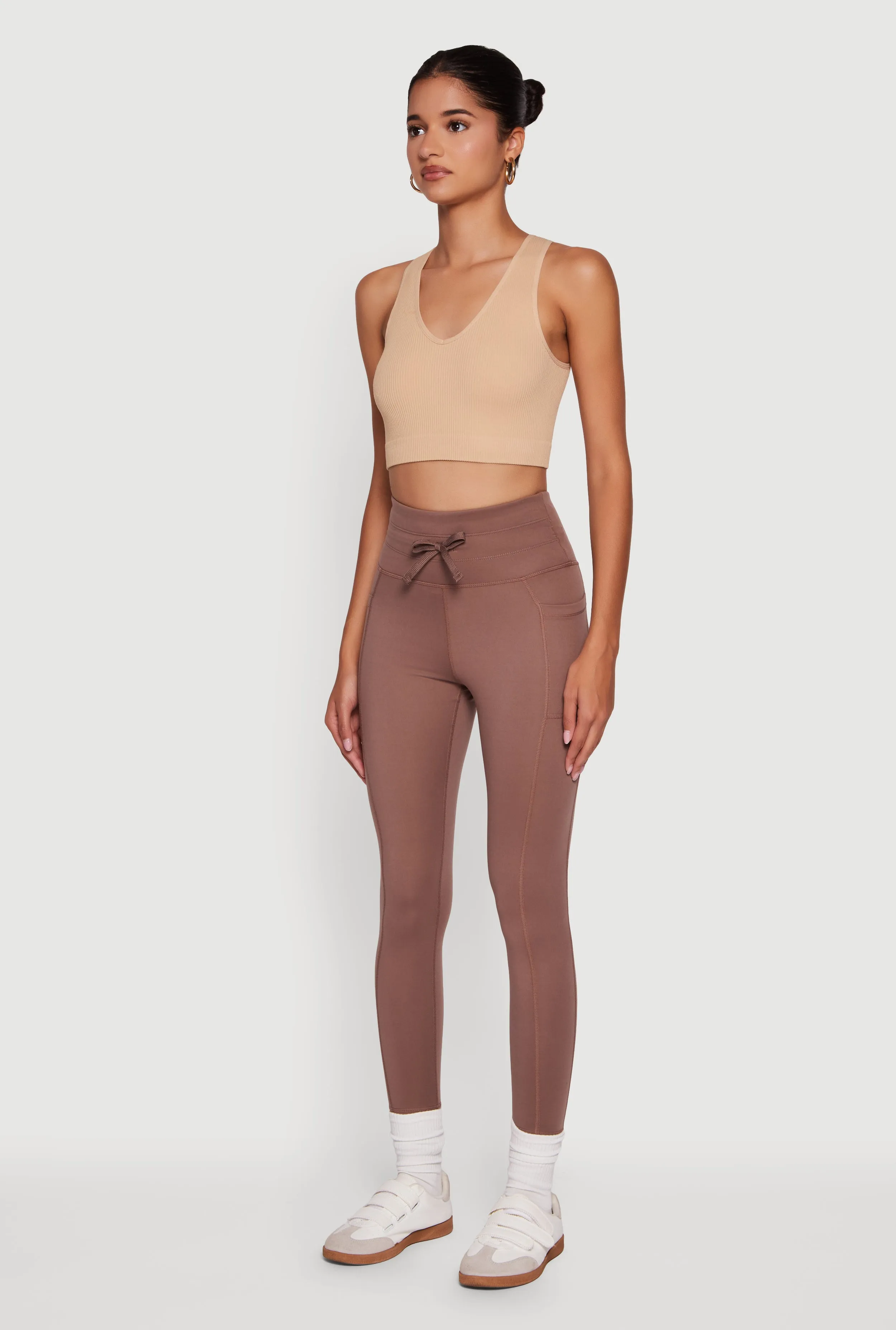 High Waisted Drawstring Leggings with Side Pockets sold by Rainbow product image thumbnail 3