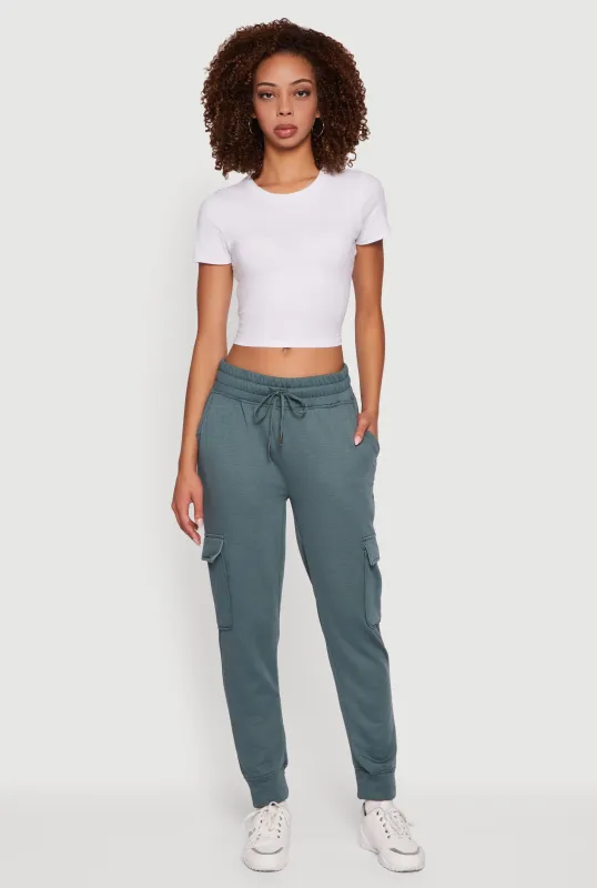 Mid Rise Fleece Joggers with Cargo Pockets sold by Rainbow