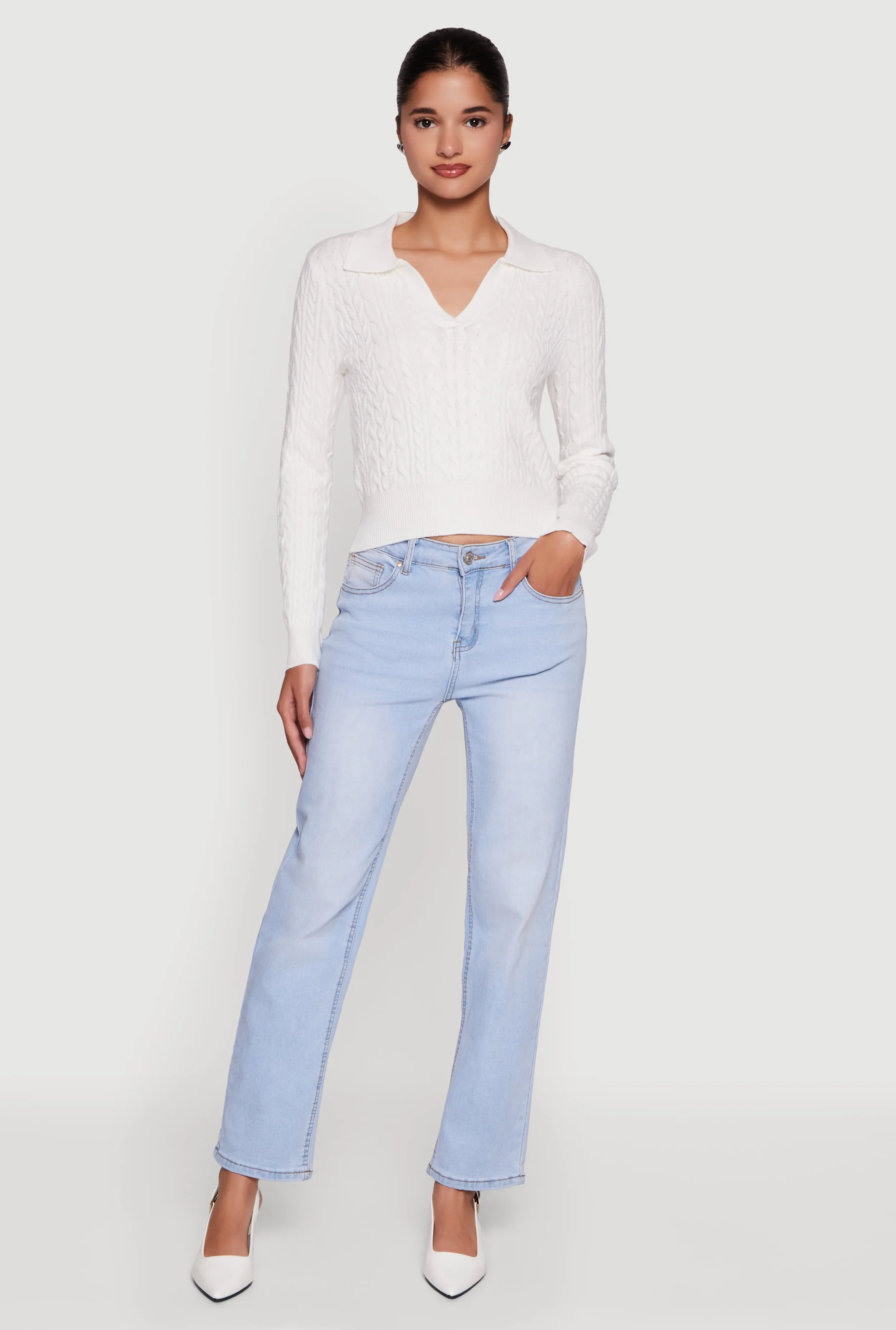 Long Sleeve Cable Knit Polo Sweater sold by Rainbow product image thumbnail 2