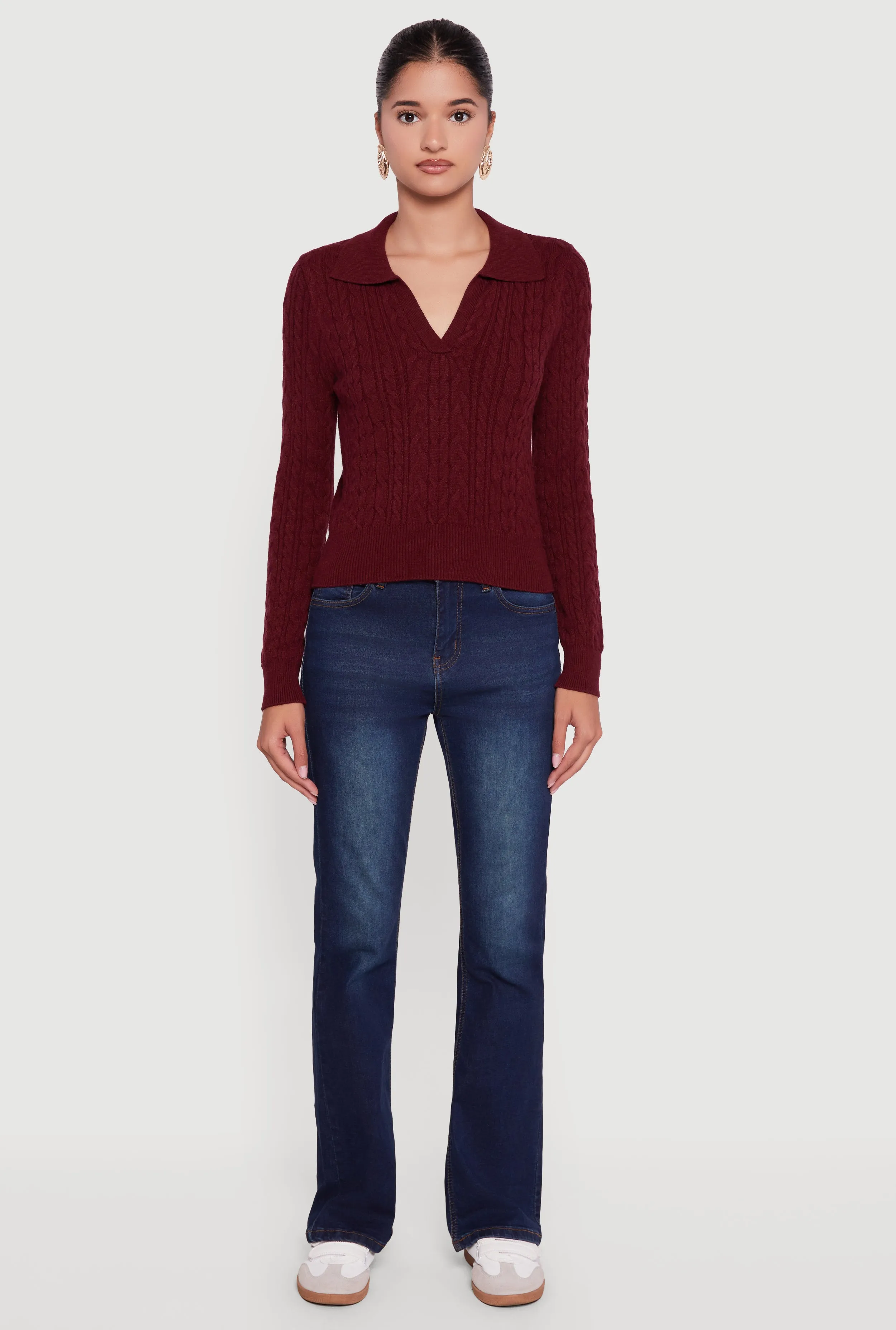 Long Sleeve Cable Knit Polo Sweater sold by Rainbow product image thumbnail 3