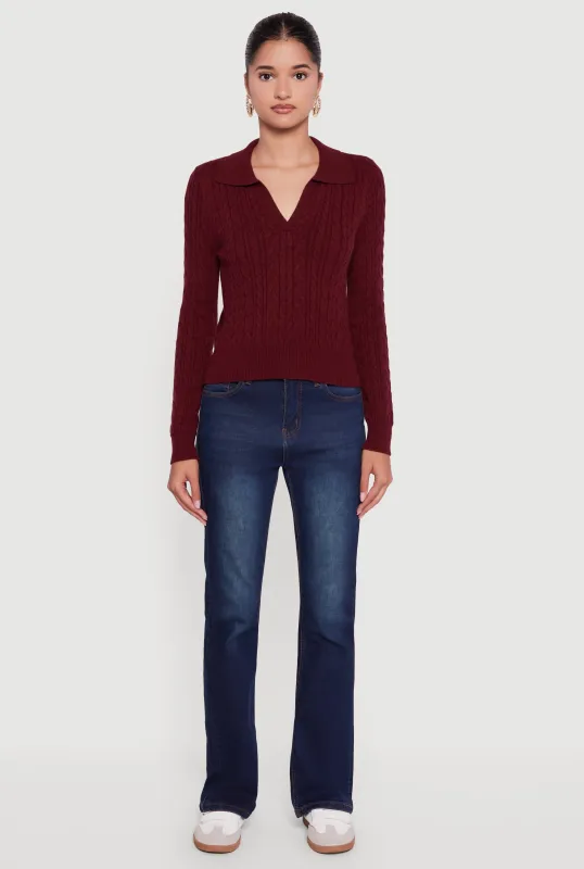 Long Sleeve Cable Knit Polo Sweater sold by Rainbow