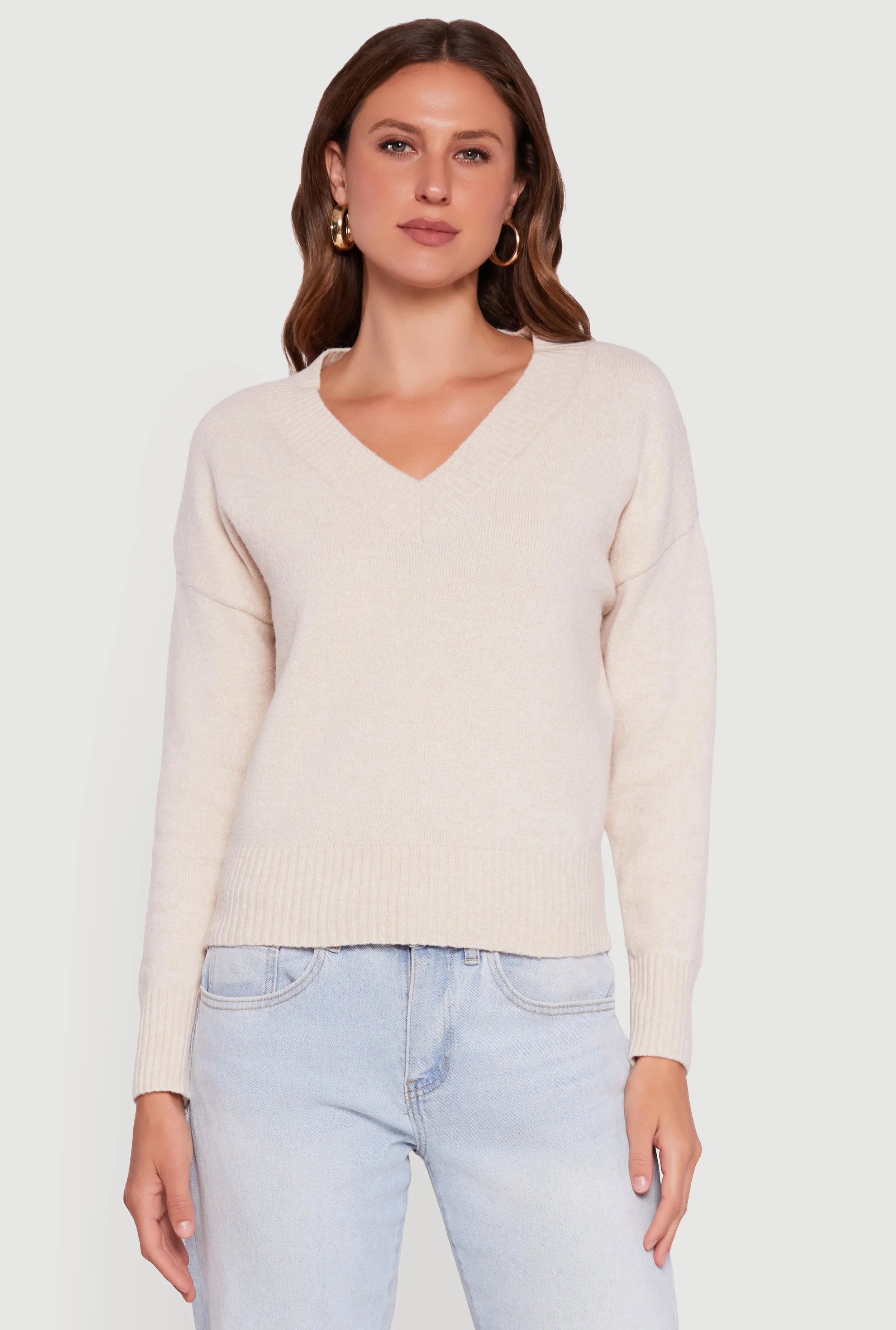 Brushed Knit Long Sleeve V-Neck Sweater sold by Rainbow product image thumbnail 2
