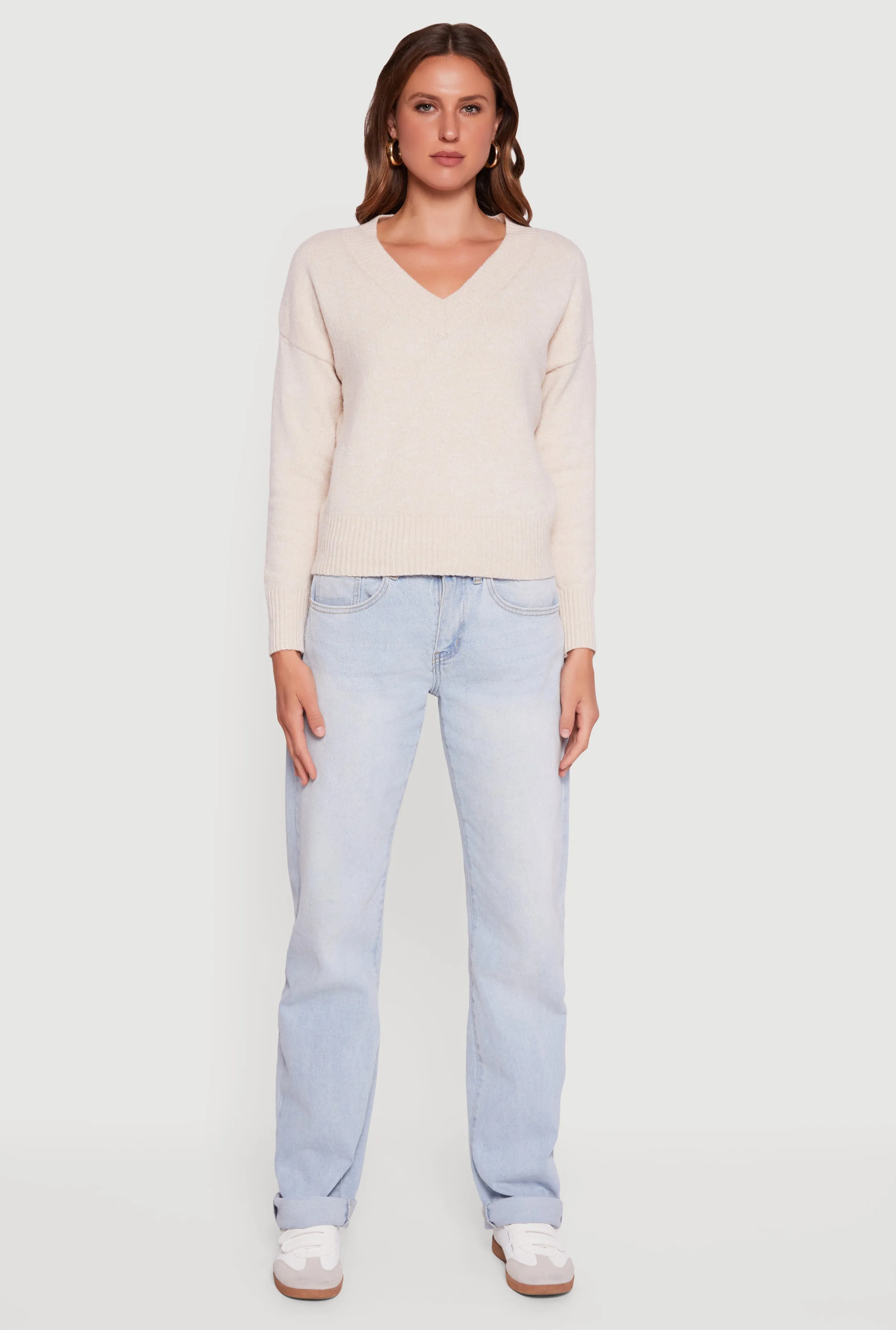 Brushed Knit Long Sleeve V-Neck Sweater sold by Rainbow product image thumbnail 3