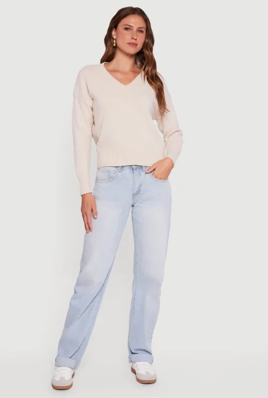 Brushed Knit Long Sleeve V-Neck Sweater sold by Rainbow