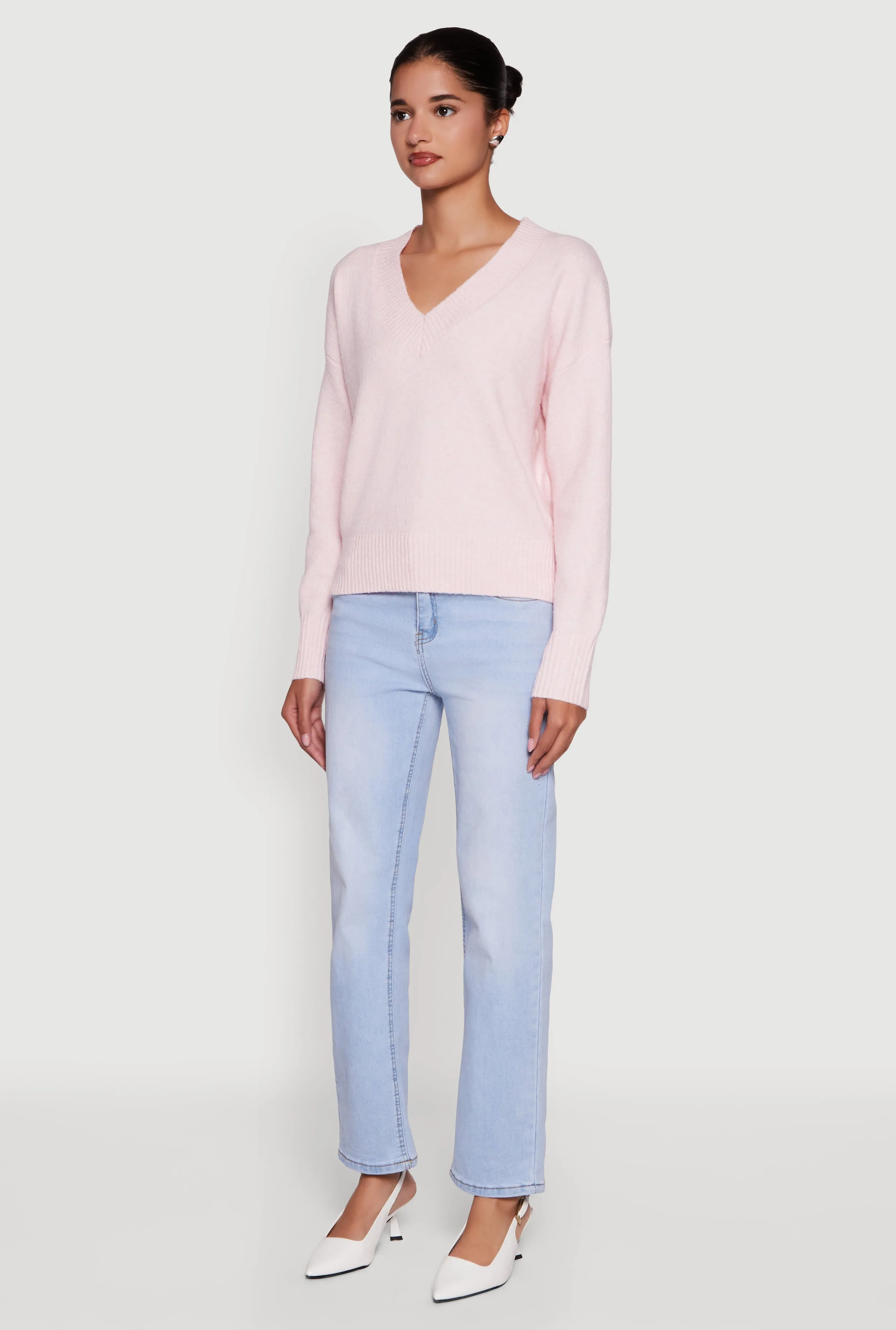 Brushed Knit Long Sleeve V-Neck Sweater sold by Rainbow product image thumbnail 5