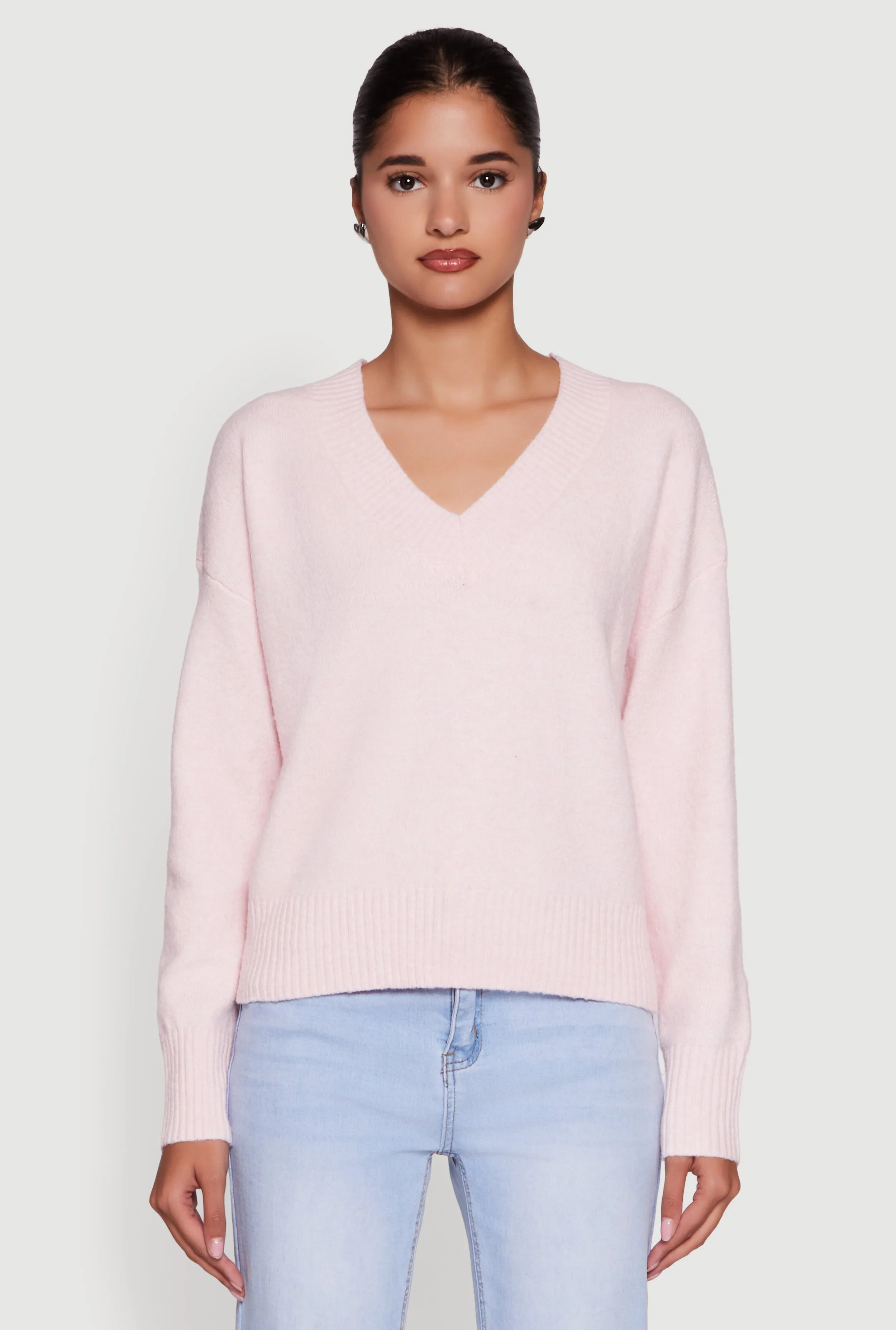 Brushed Knit Long Sleeve V-Neck Sweater sold by Rainbow product image thumbnail 2