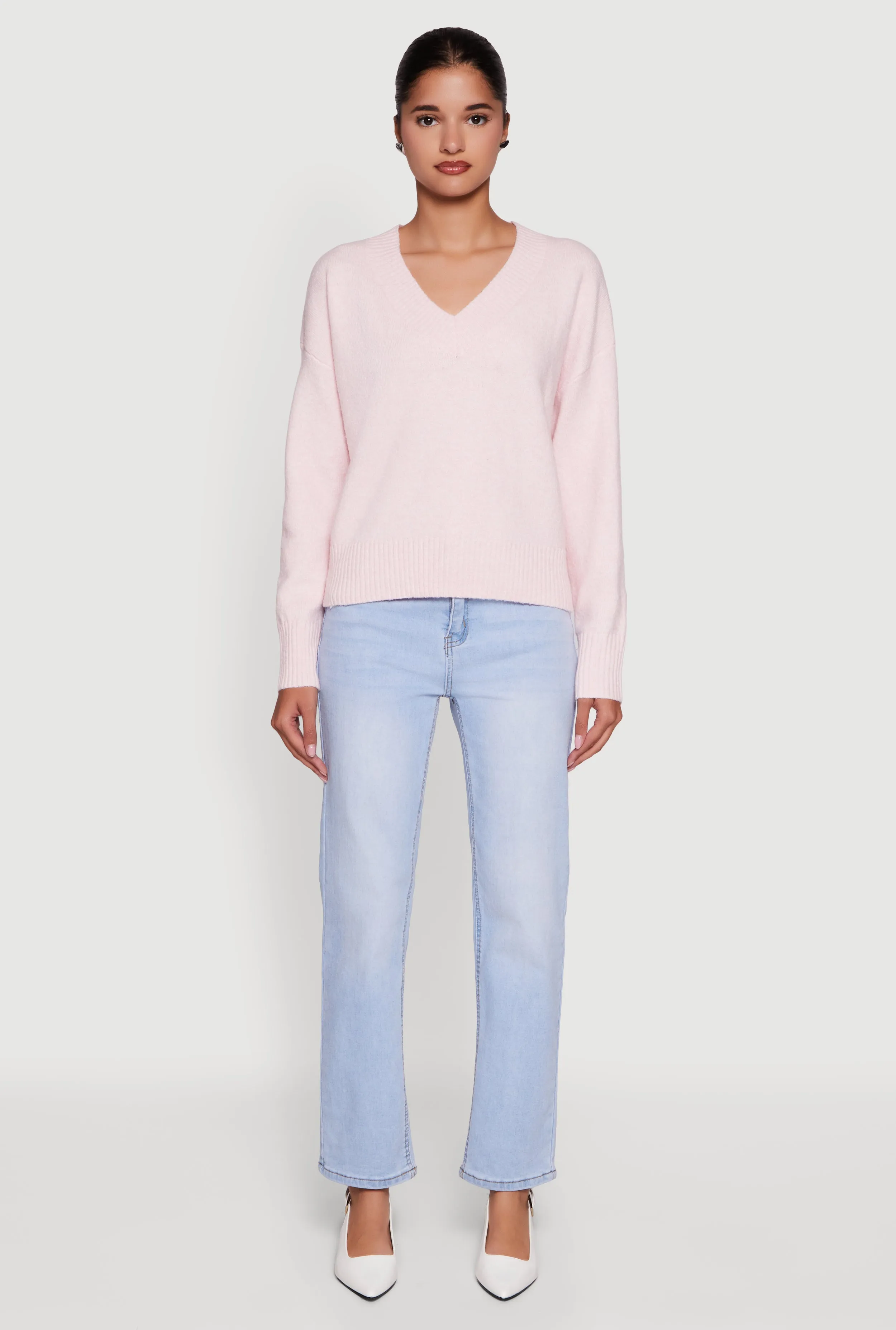 Brushed Knit Long Sleeve V-Neck Sweater sold by Rainbow product image thumbnail 3