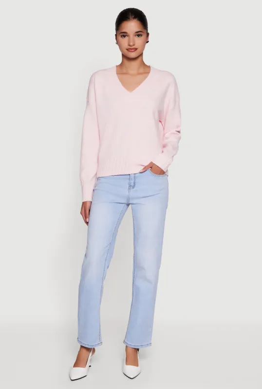 Brushed Knit Long Sleeve V-Neck Sweater sold by Rainbow