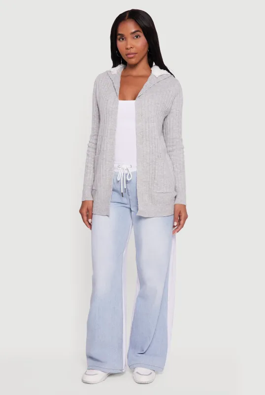 Cozy Sherpa Lined Hooded Cardigan with Pockets sold by Rainbow
