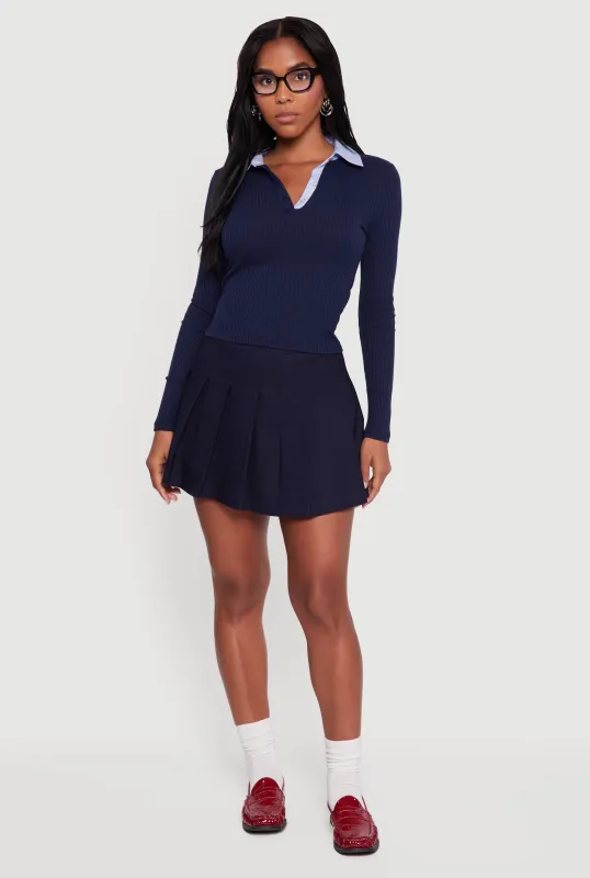 Almost Famous Striped Polo Collar Ribbed Knit Sweater sold by Rainbow