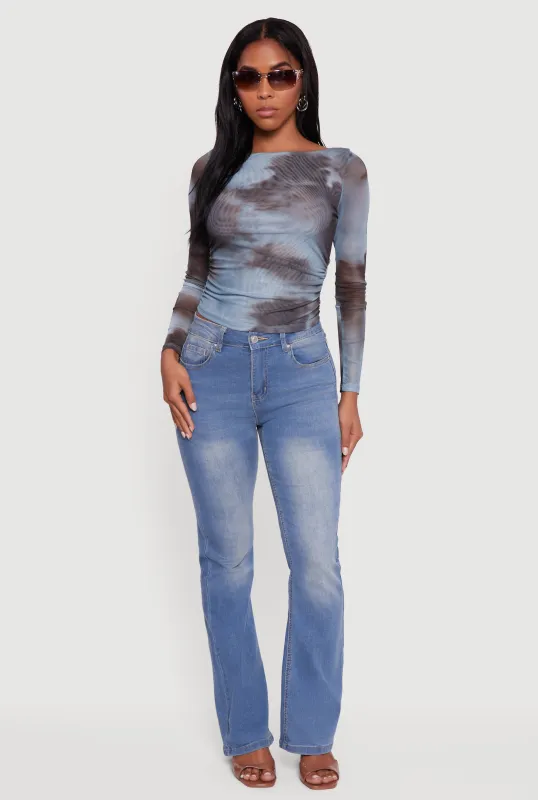 Long Sleeve Boat Neck Patterned Mesh Top sold by Rainbow