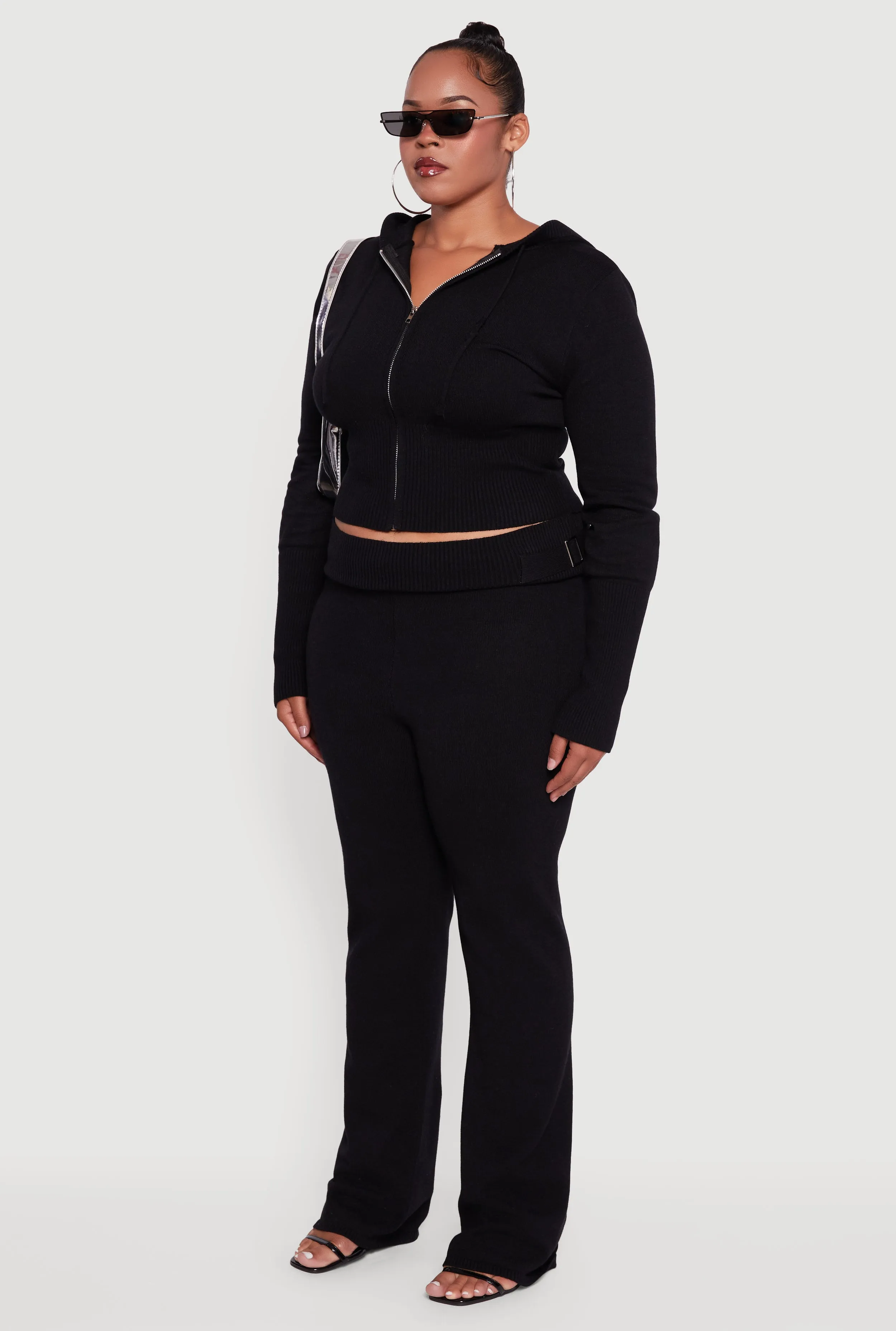 Plus Size Rib Knit Cropped Zip Front Hoodie sold by Rainbow product image thumbnail 5