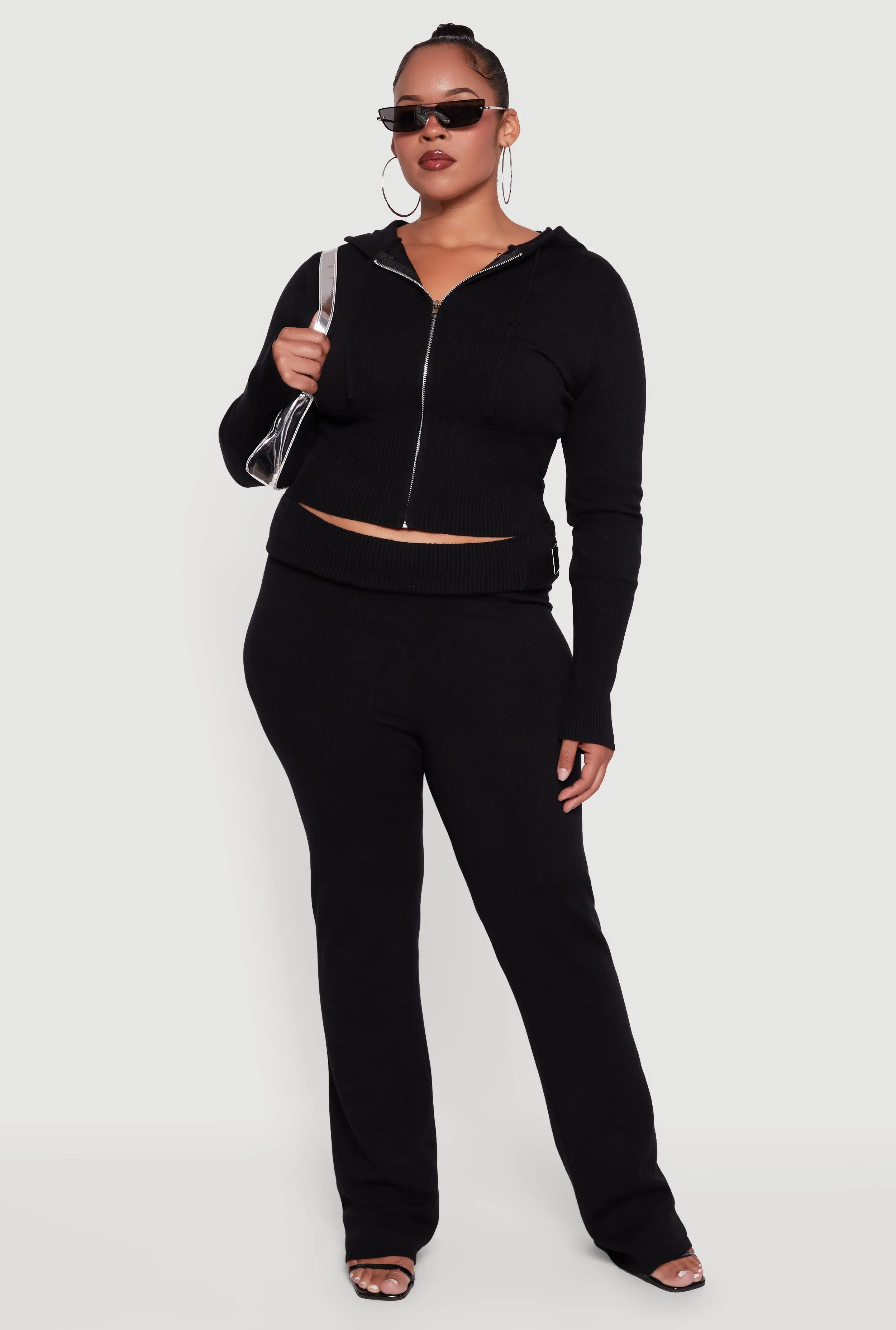 Plus Size Rib Knit Cropped Zip Front Hoodie sold by Rainbow product image thumbnail 2