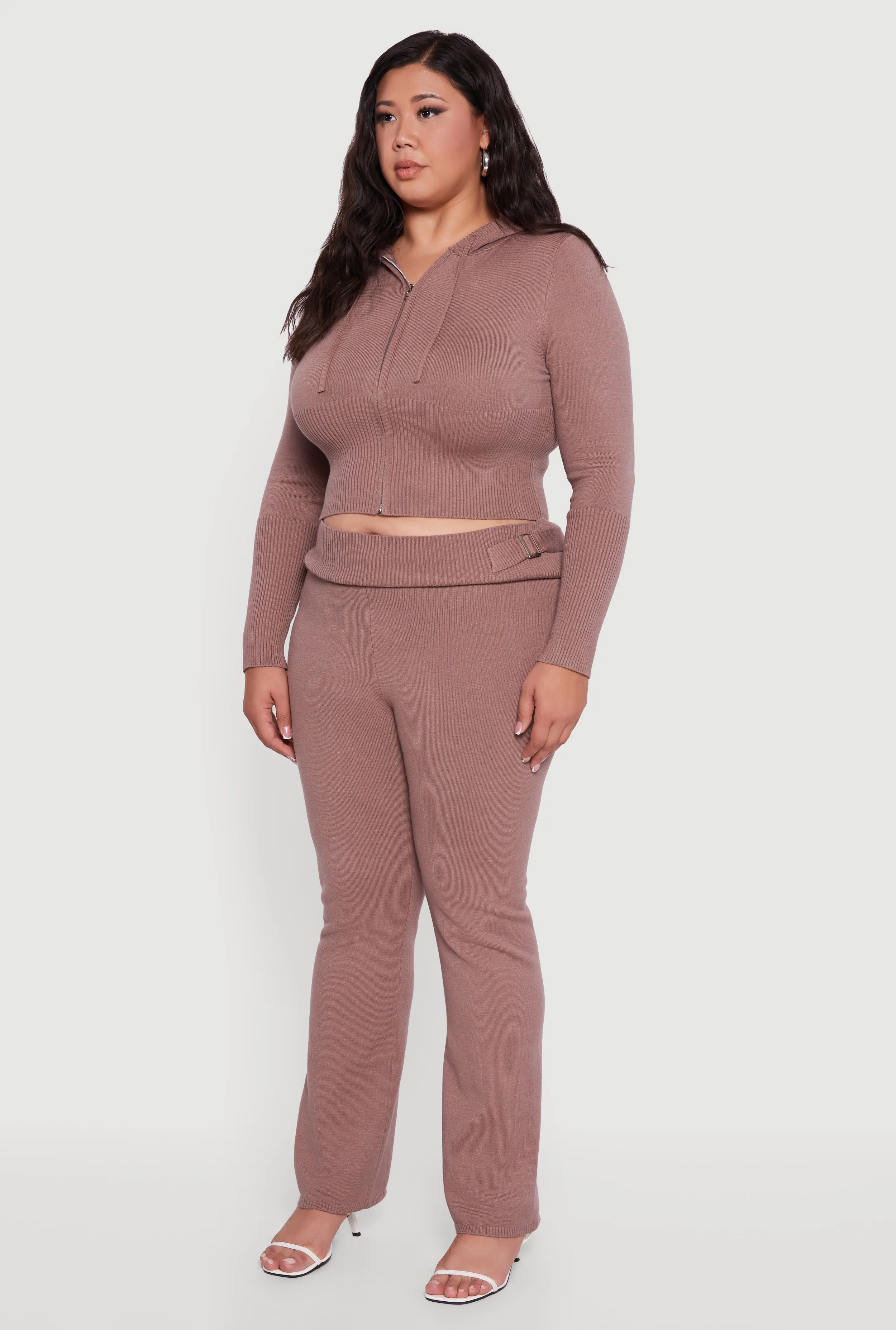 Plus Size Rib Knit Cropped Zip Front Hoodie sold by Rainbow product image thumbnail 5