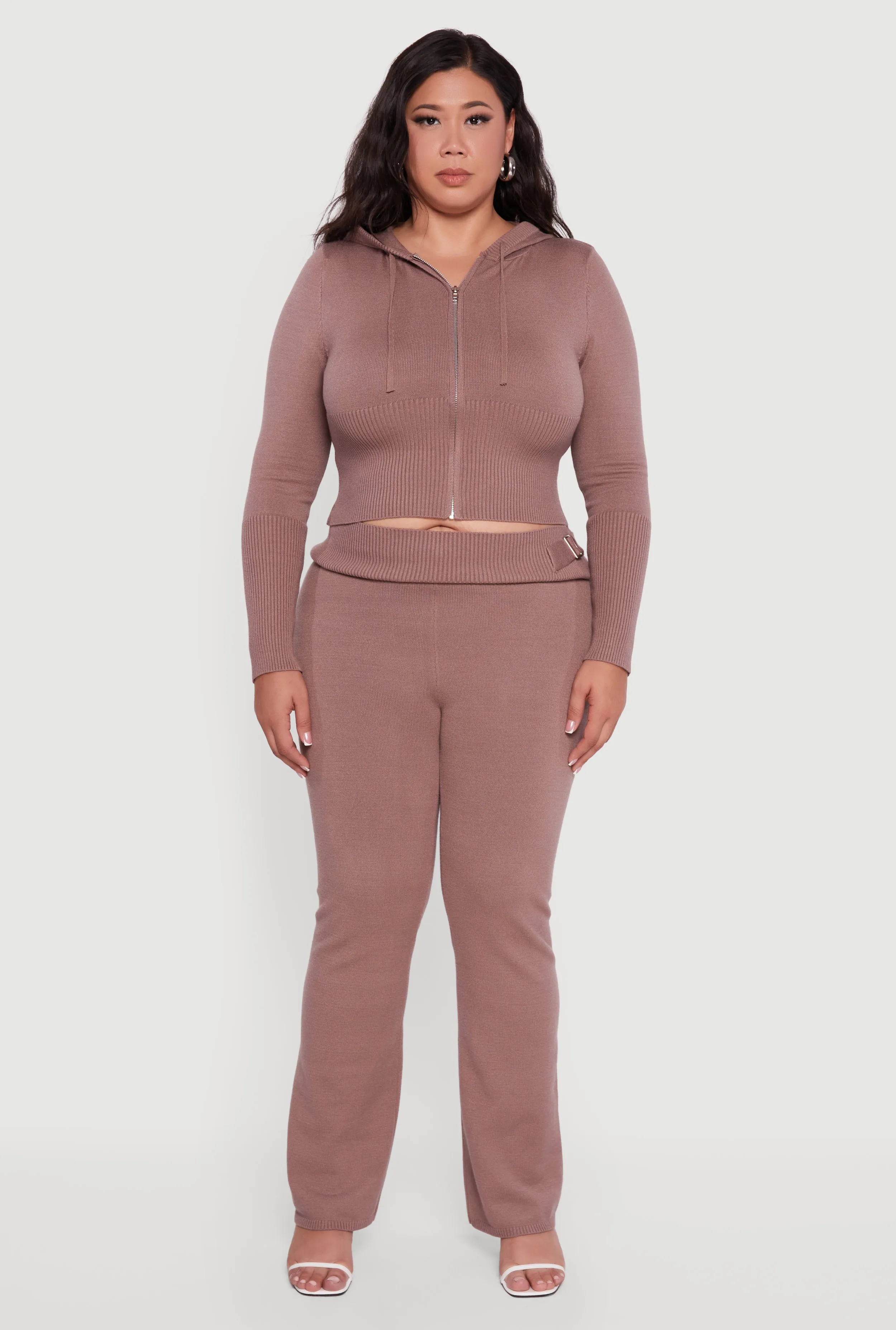 Plus Size Rib Knit Cropped Zip Front Hoodie sold by Rainbow product image thumbnail 2