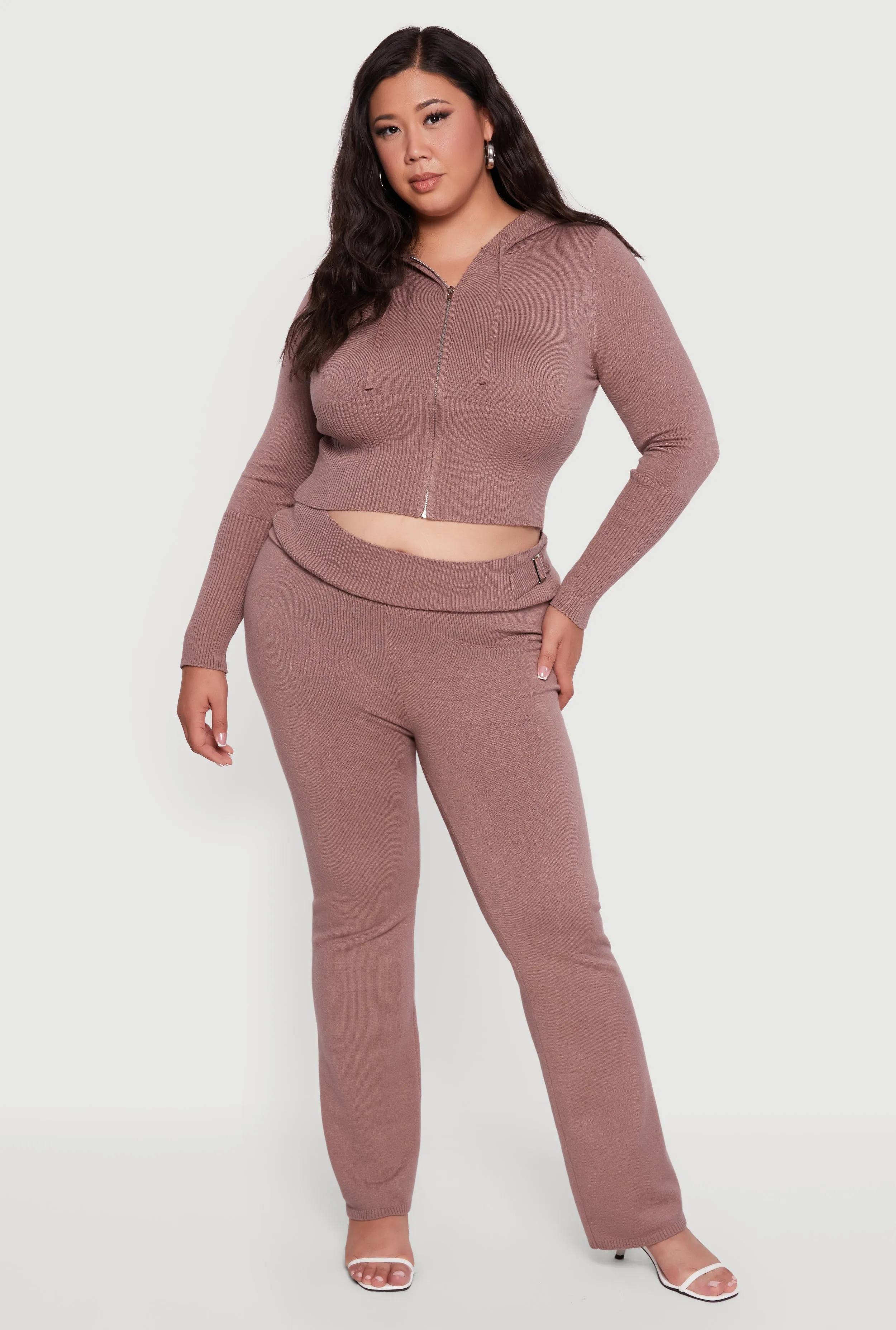 Plus Size Rib Knit Cropped Zip Front Hoodie sold by Rainbow product image thumbnail 3