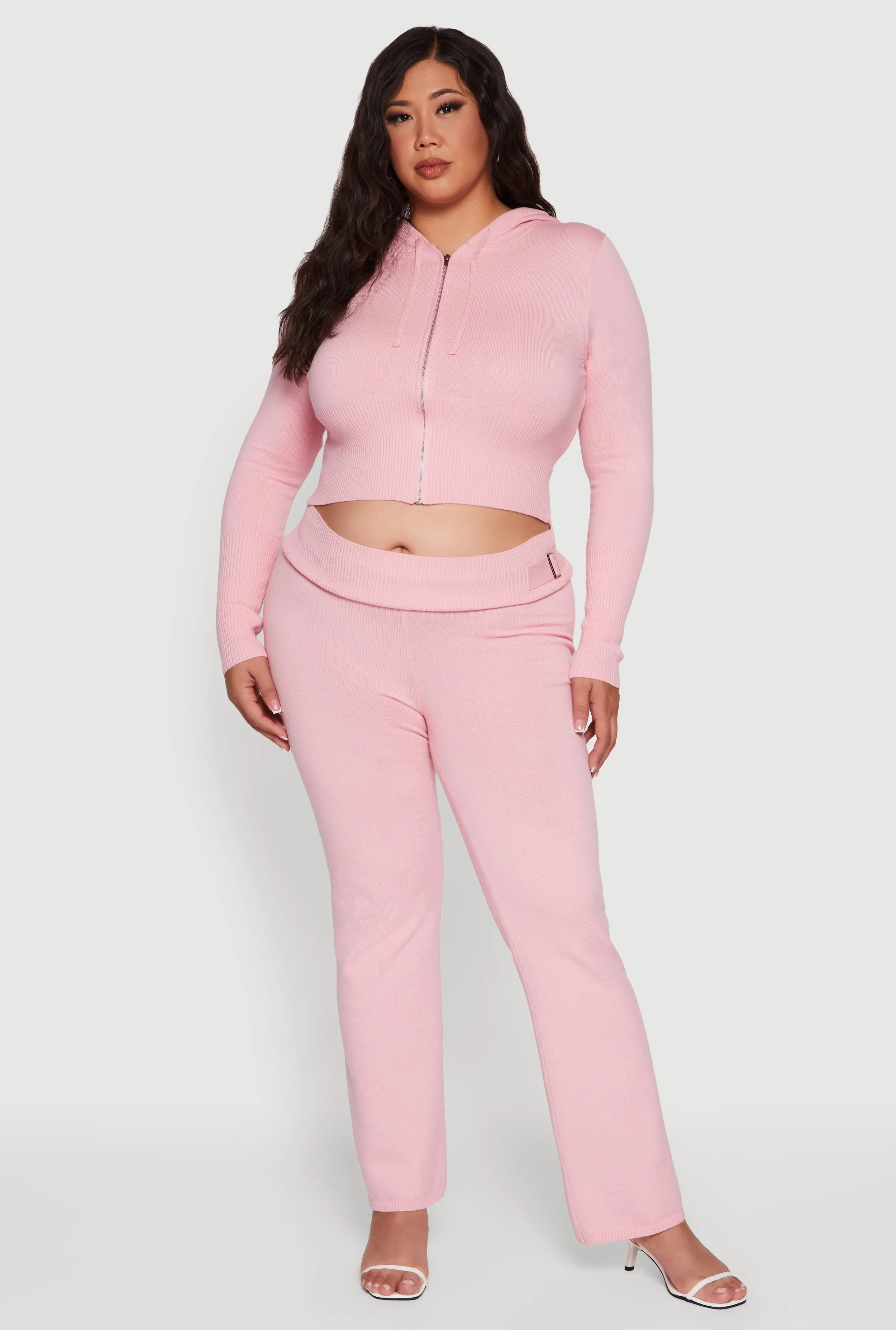 Plus Size Rib Knit Cropped Zip Front Hoodie sold by Rainbow product image thumbnail 3