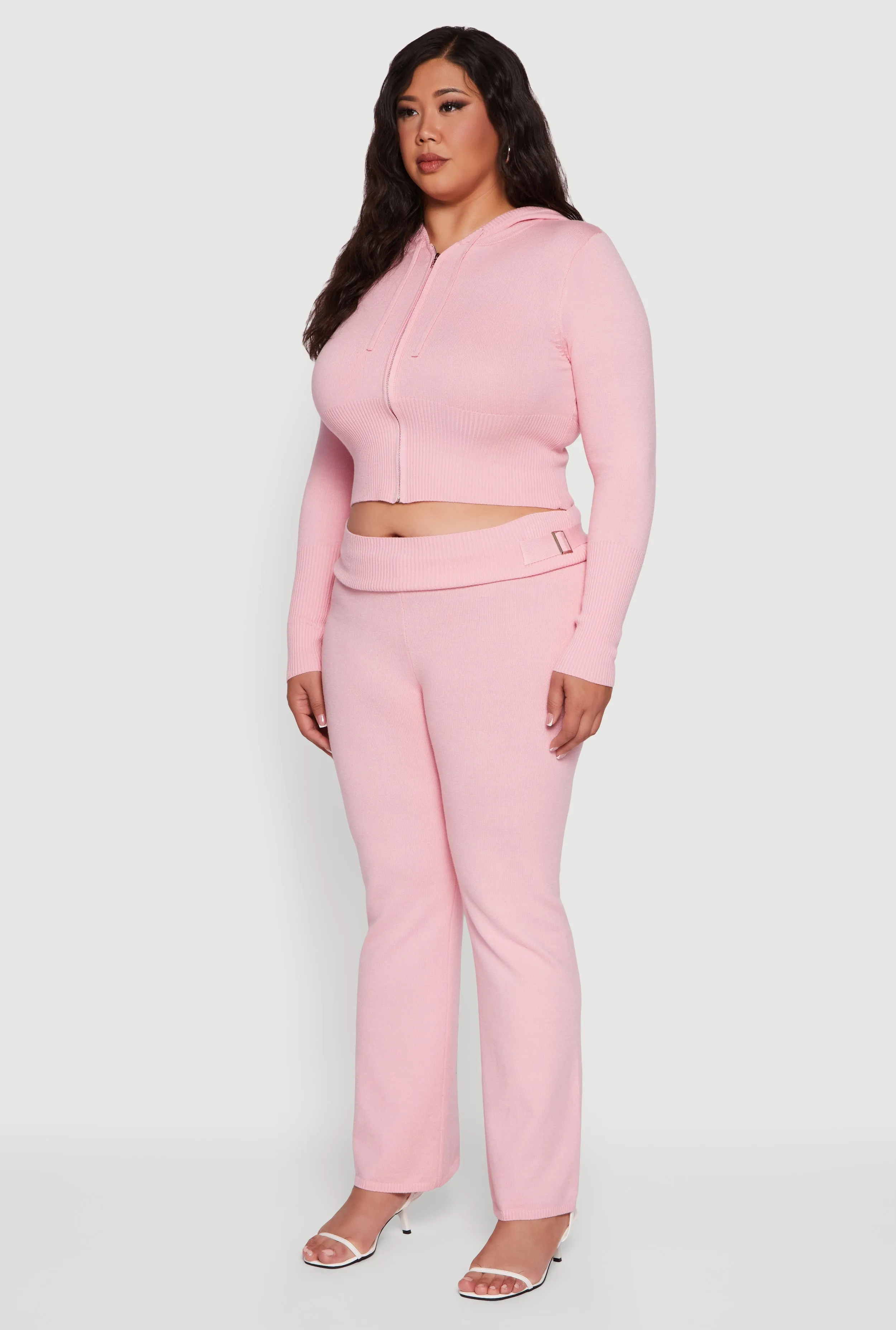 Plus Size Rib Knit Cropped Zip Front Hoodie sold by Rainbow product image thumbnail 5