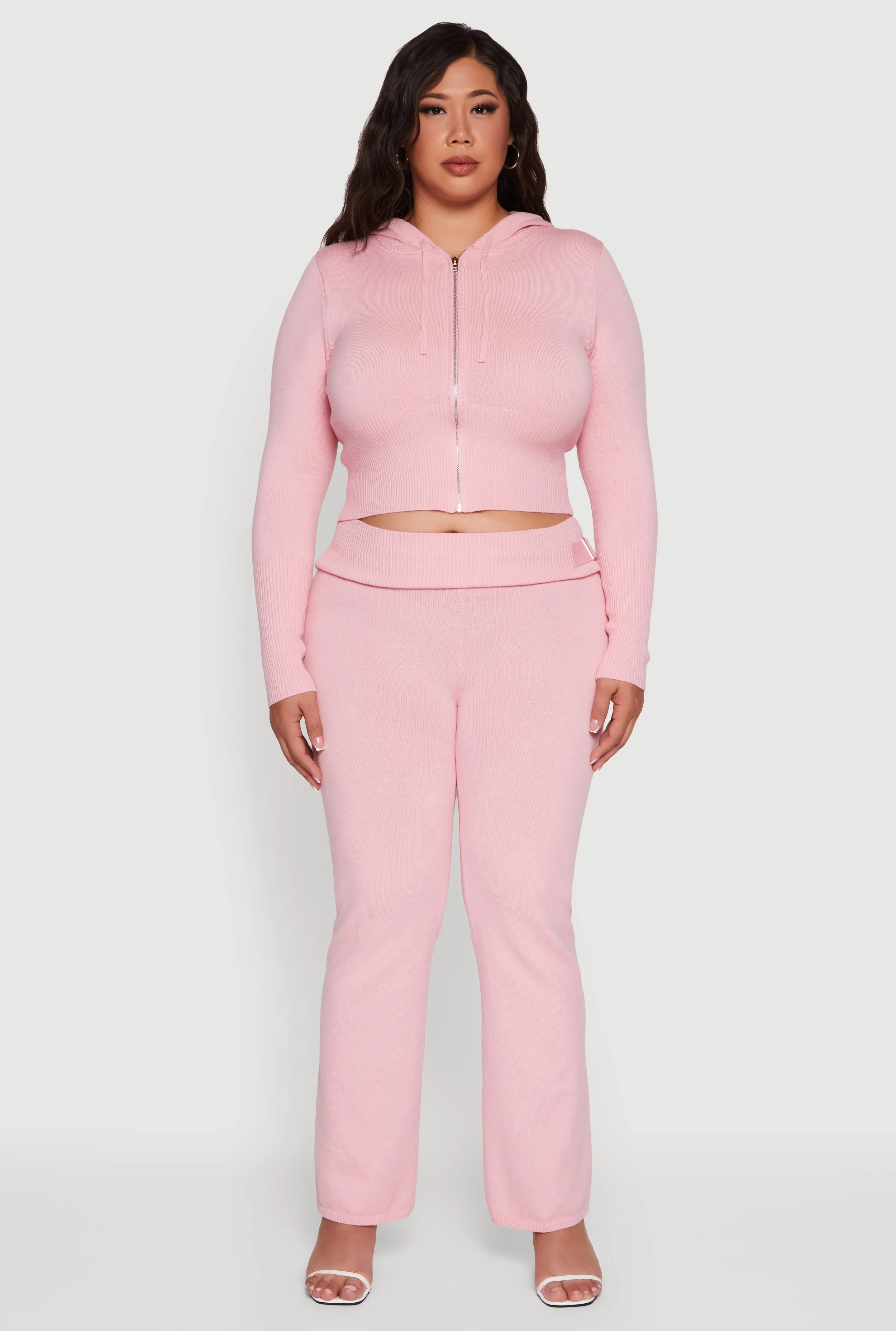 Plus Size Rib Knit Cropped Zip Front Hoodie sold by Rainbow product image thumbnail 2