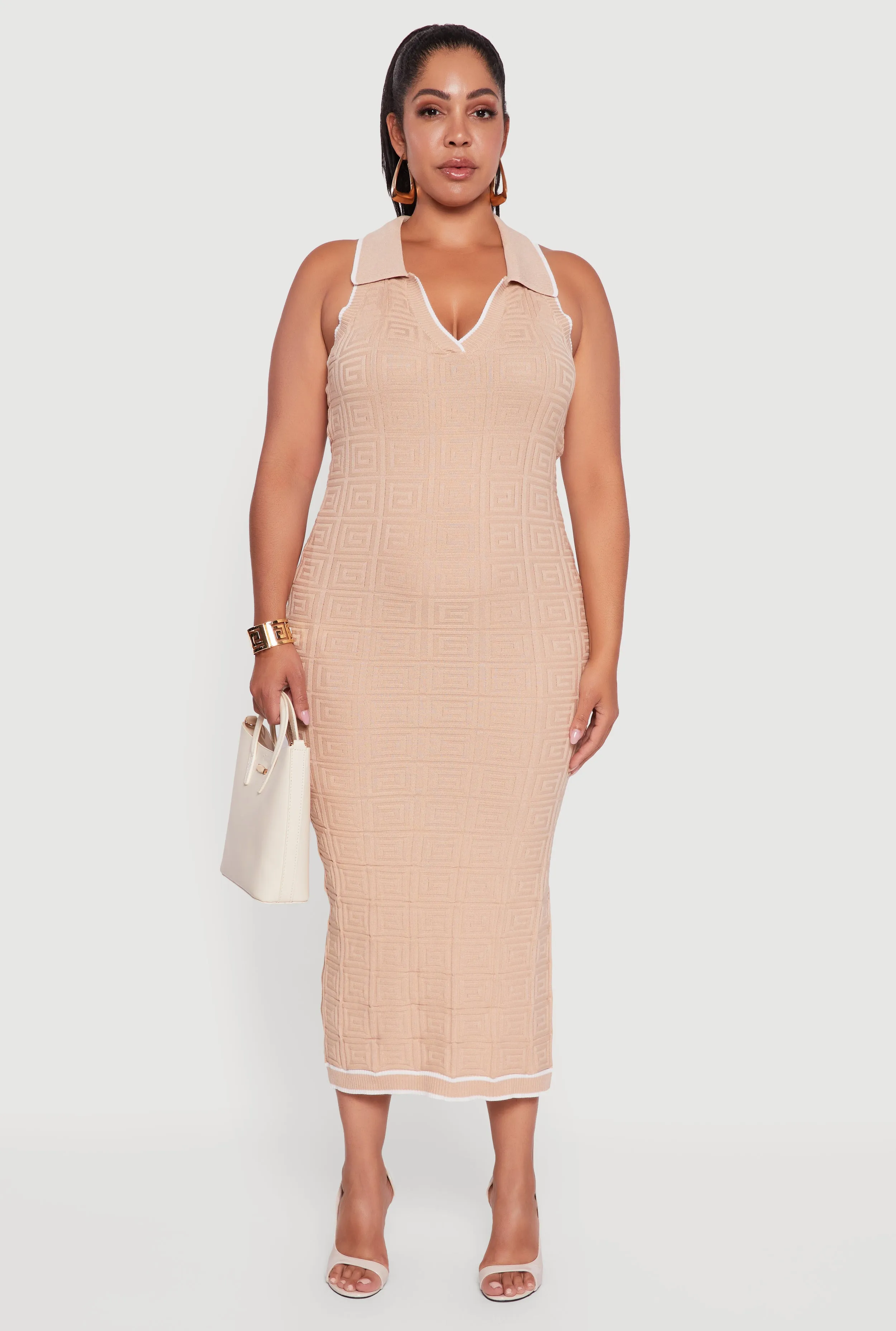 Plus Size Contrast Trim Greek Key Patterned Midi Dress sold by Rainbow product image thumbnail 2