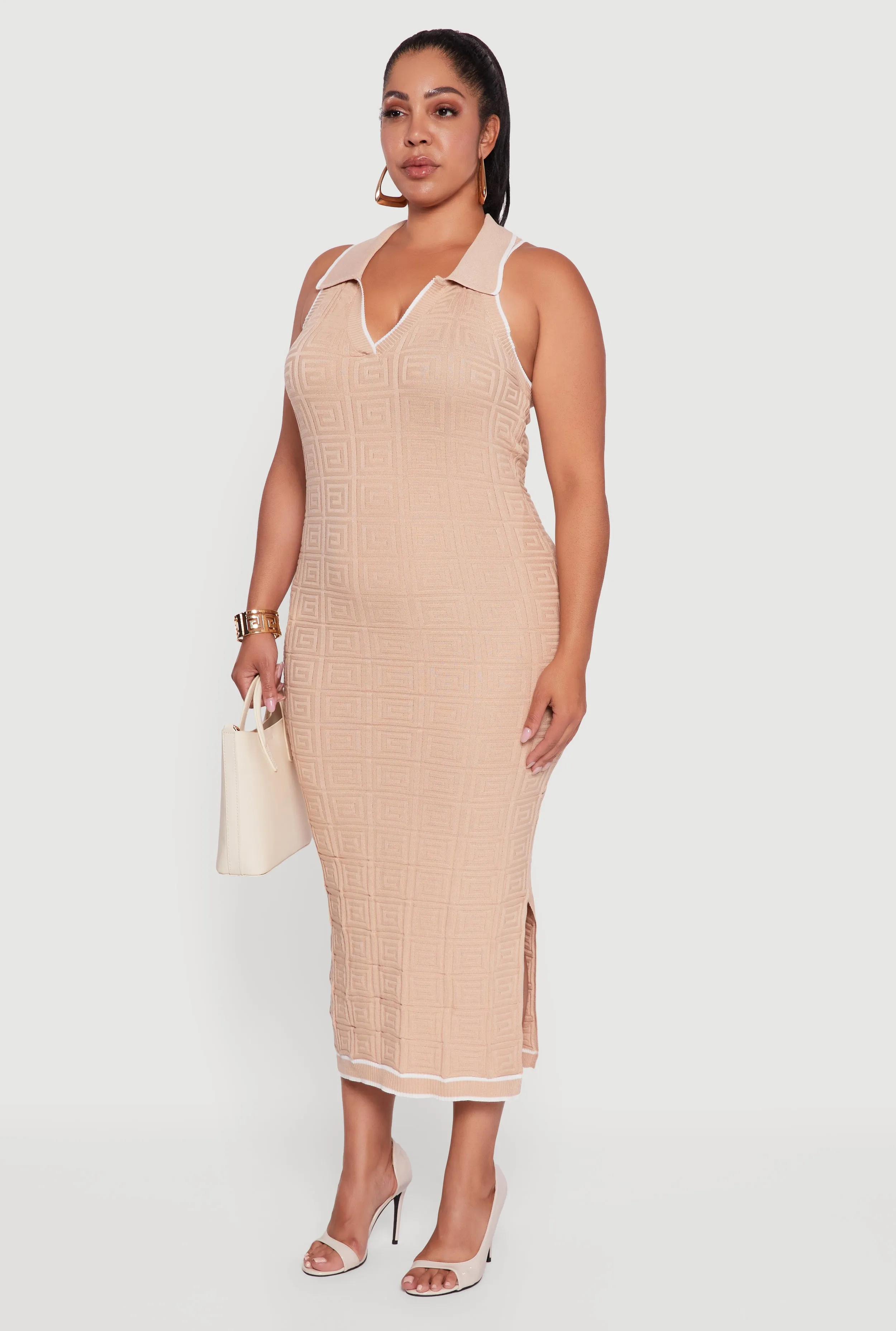 Plus Size Contrast Trim Greek Key Patterned Midi Dress sold by Rainbow product image thumbnail 3